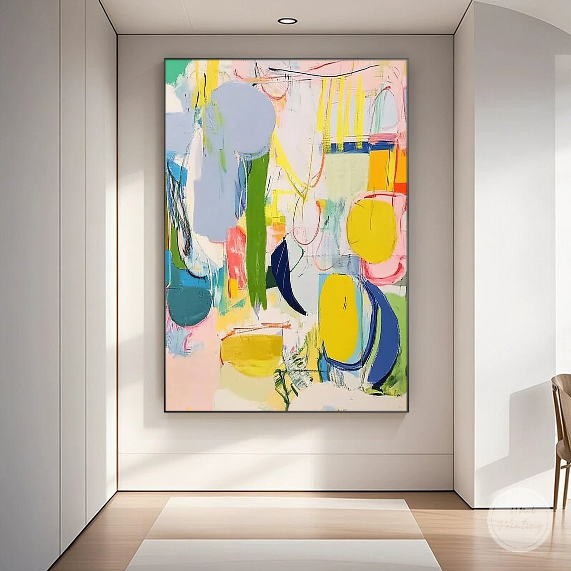 Colorful abstract artwork enhancing a modern living room space