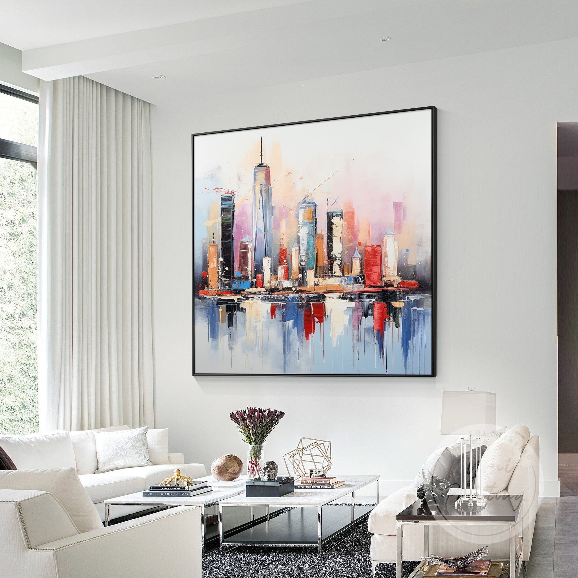 Framed NYC wall art with a textured cityscape, highlighting the beauty and vibrance of New York’s iconic skyline.