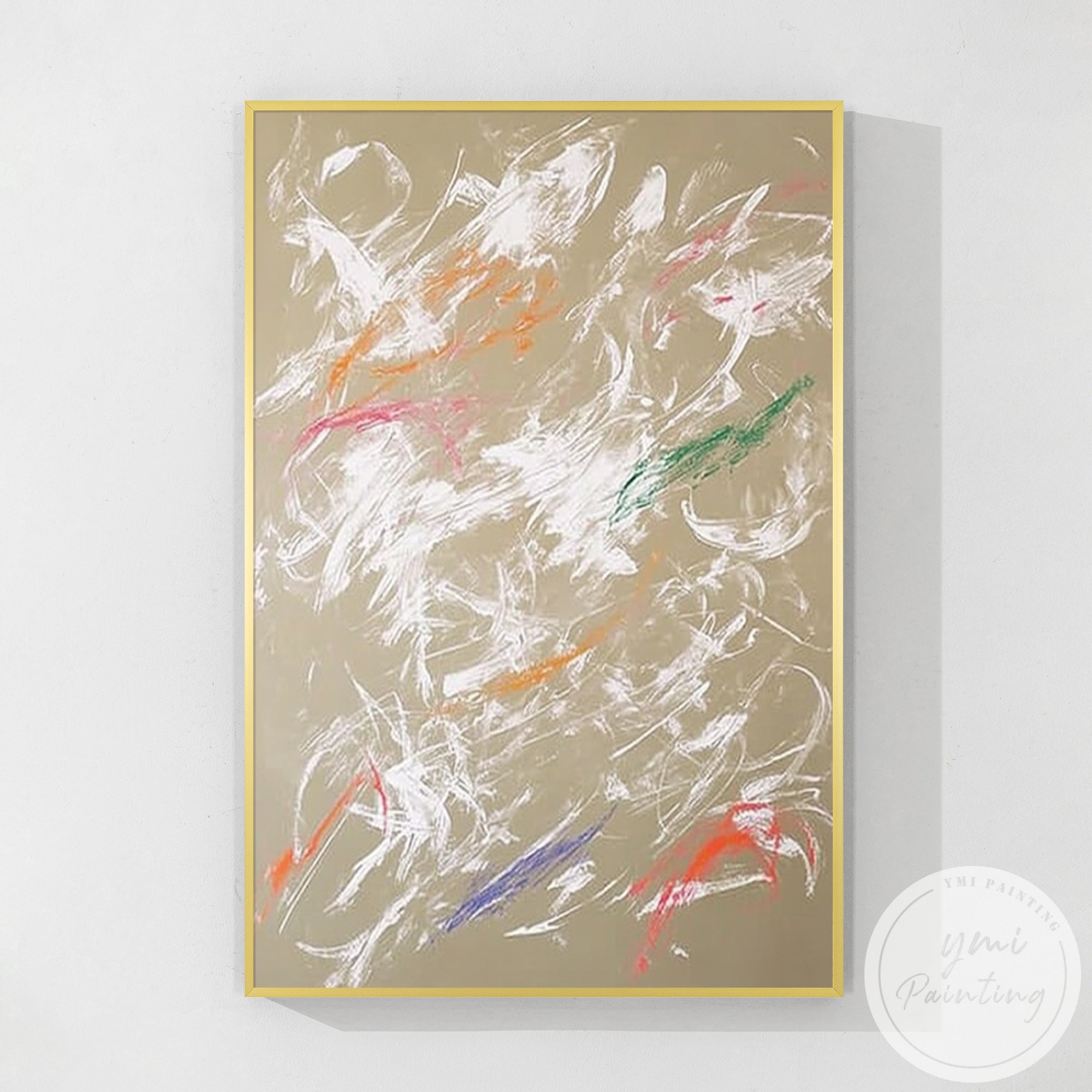 Neutral abstract expressionist wall art on beige canvas