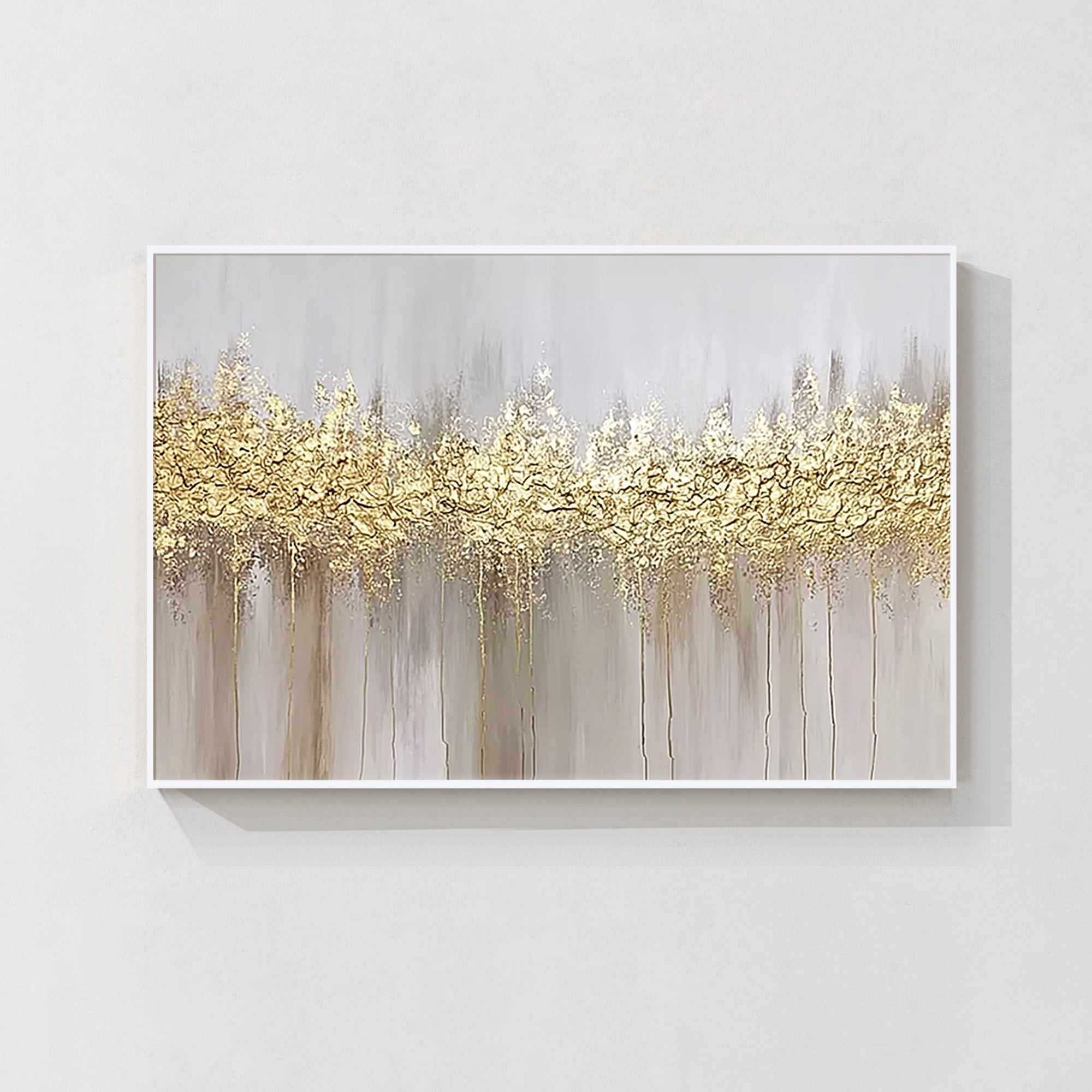 ニュートラルな抽象的なゴールドの壁アート、手描きのテクスチャキャンバス