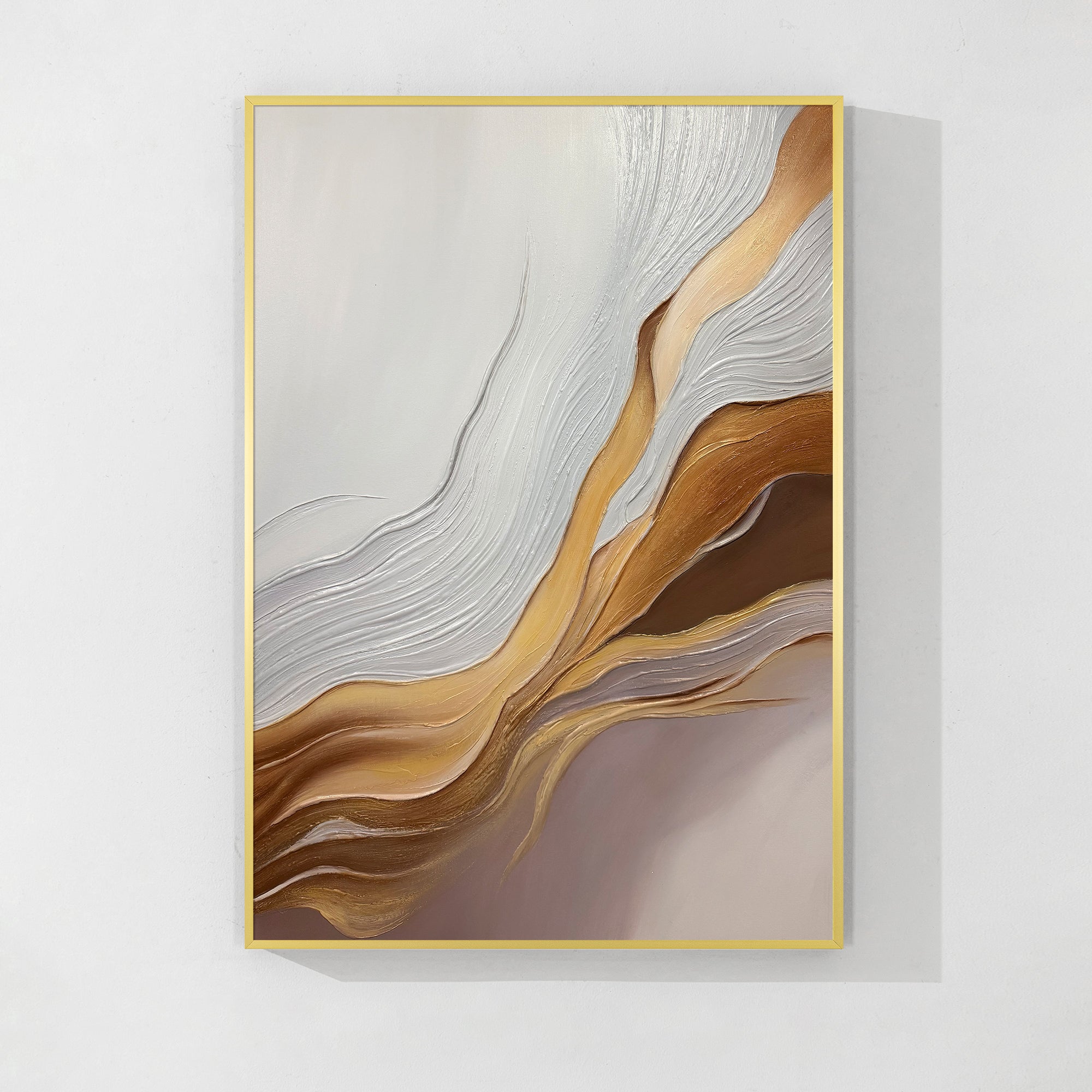 Abstract impasto wall art in neutral tones displayed in a modern living room, elegant gift for art lovers
