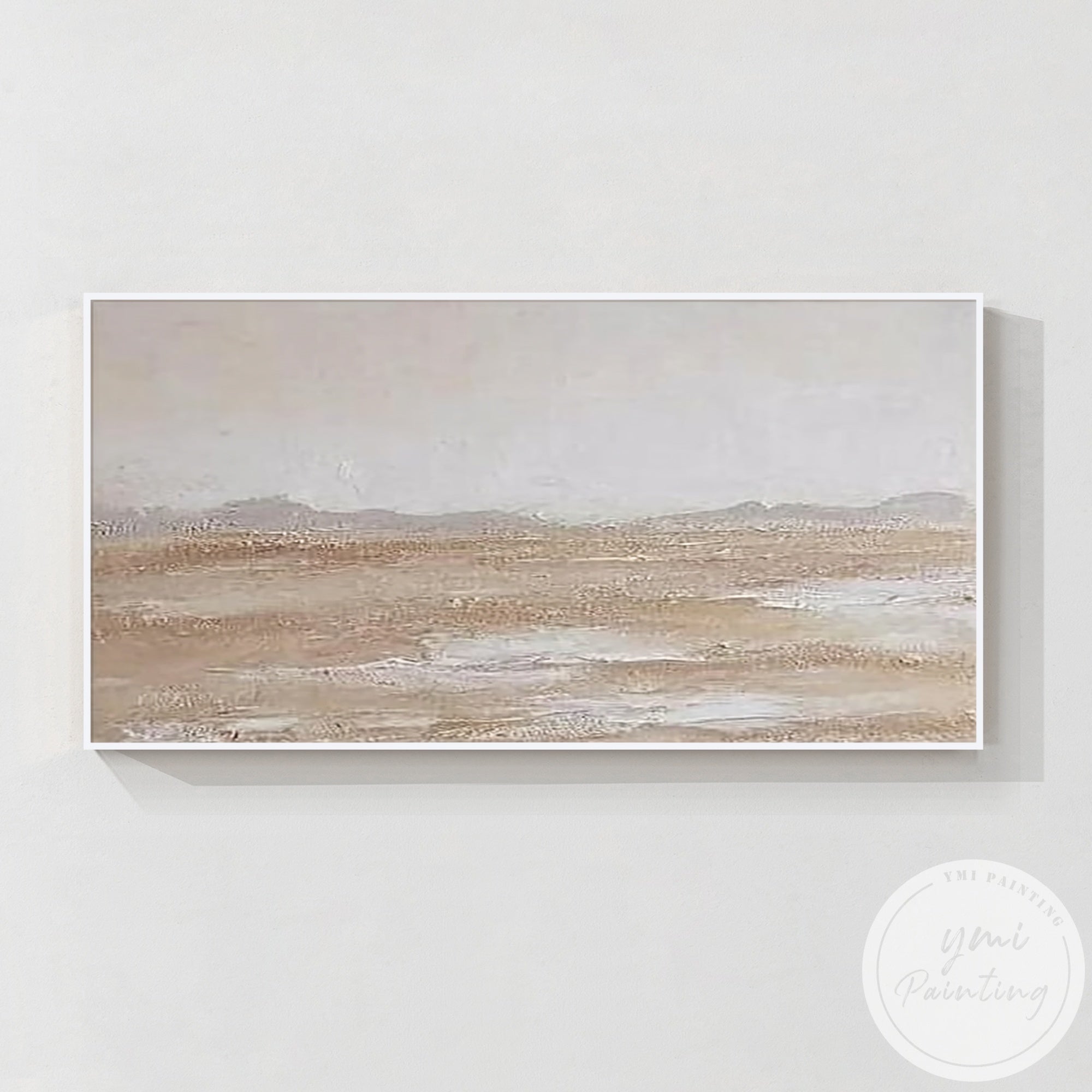 Large neutral wall art canvas in modern farmhouse bedroom setting