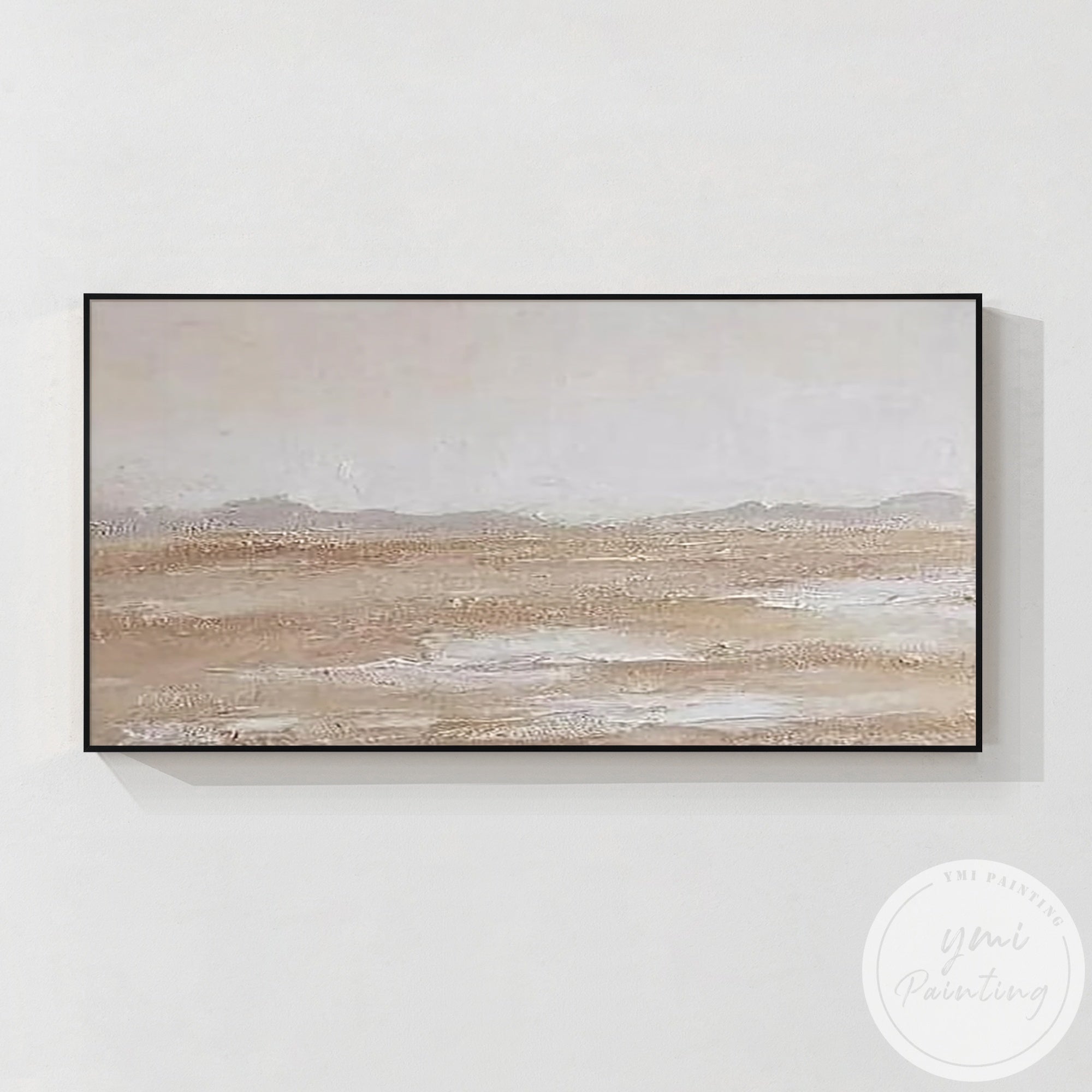 Large neutral wall art canvas in modern farmhouse bedroom setting