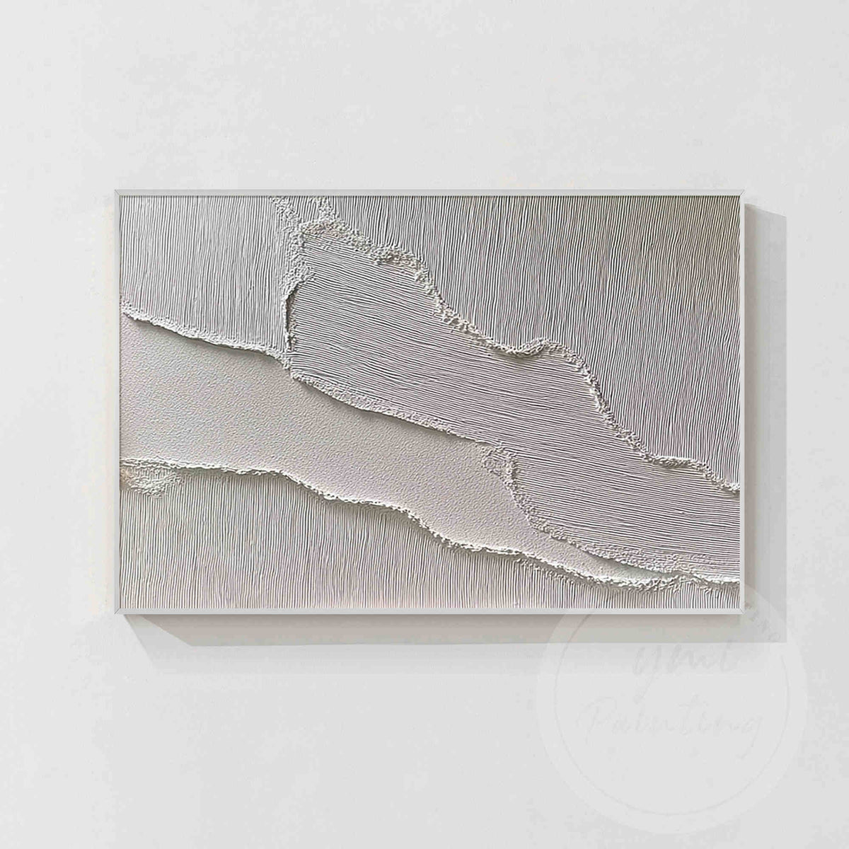 Contemporary handmade plaster wall art in soft ivory tones.