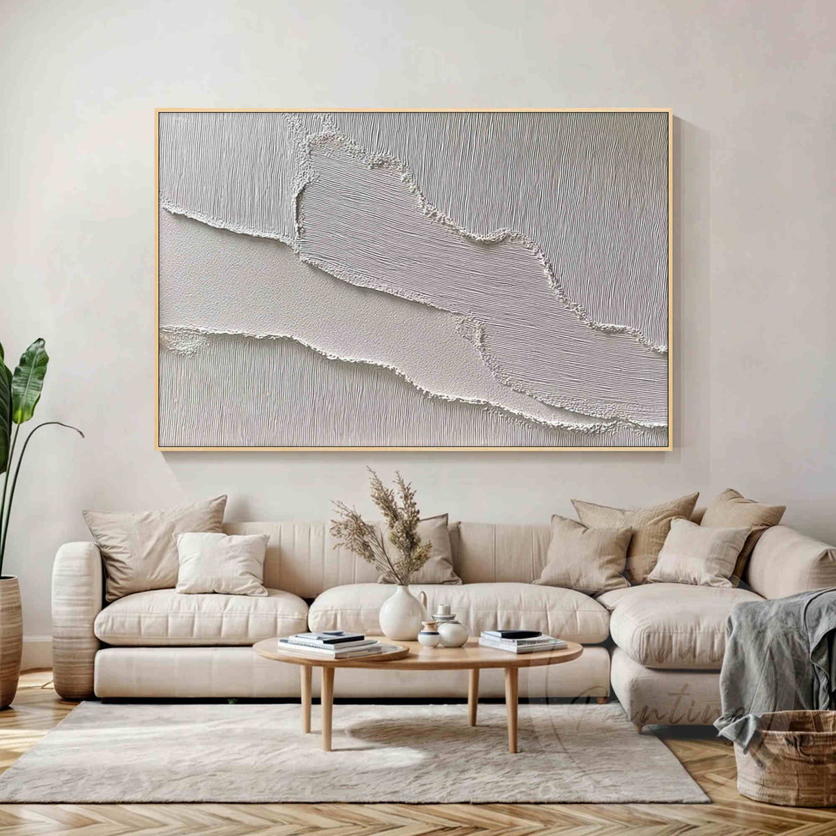 Handmade contemporary textured wall decor with layered relief texture.