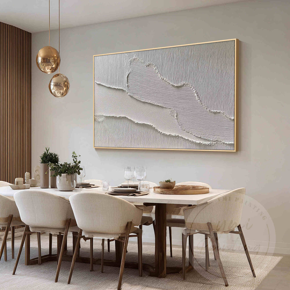 Large minimalist textured abstract painting with sculpted acrylic texture.