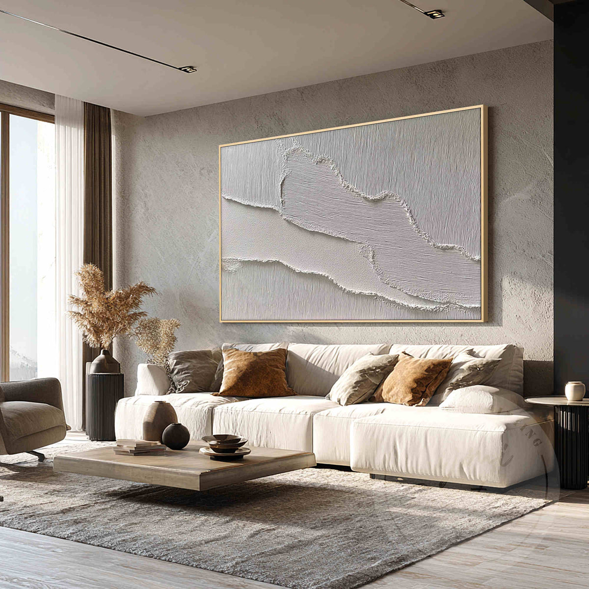 Monochrome plaster texture artwork for modern home interiors.