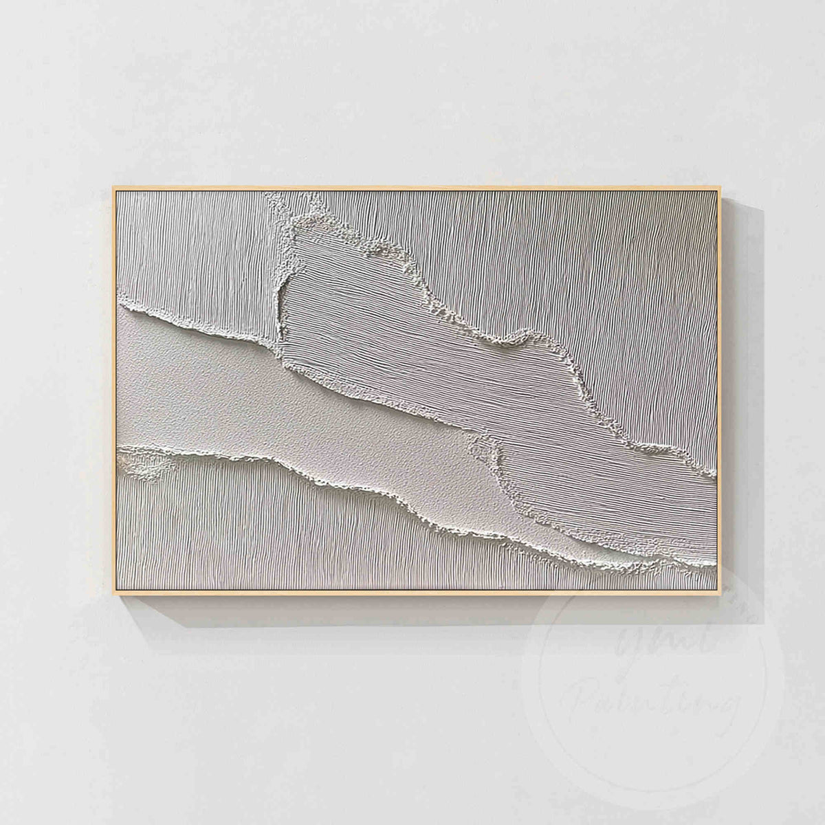 Neutral plaster texture painting with layered organic abstract design.