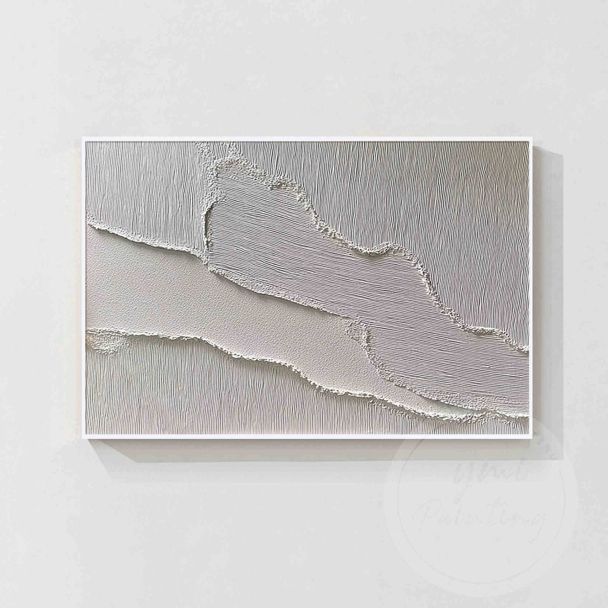 Handmade minimalist white textured abstract wall art on canvas.