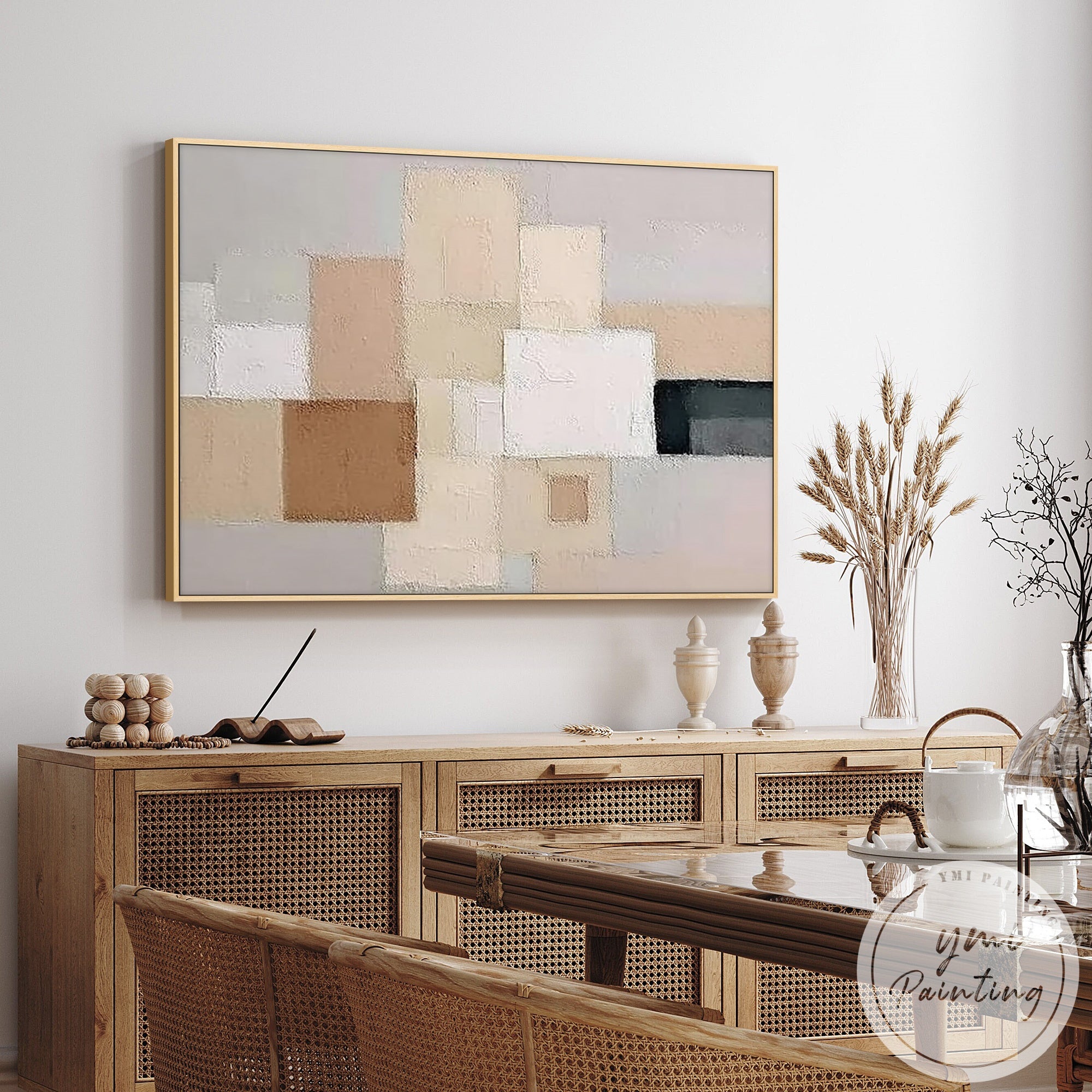 Neutral geometric canvas artwork for Scandinavian style home decor