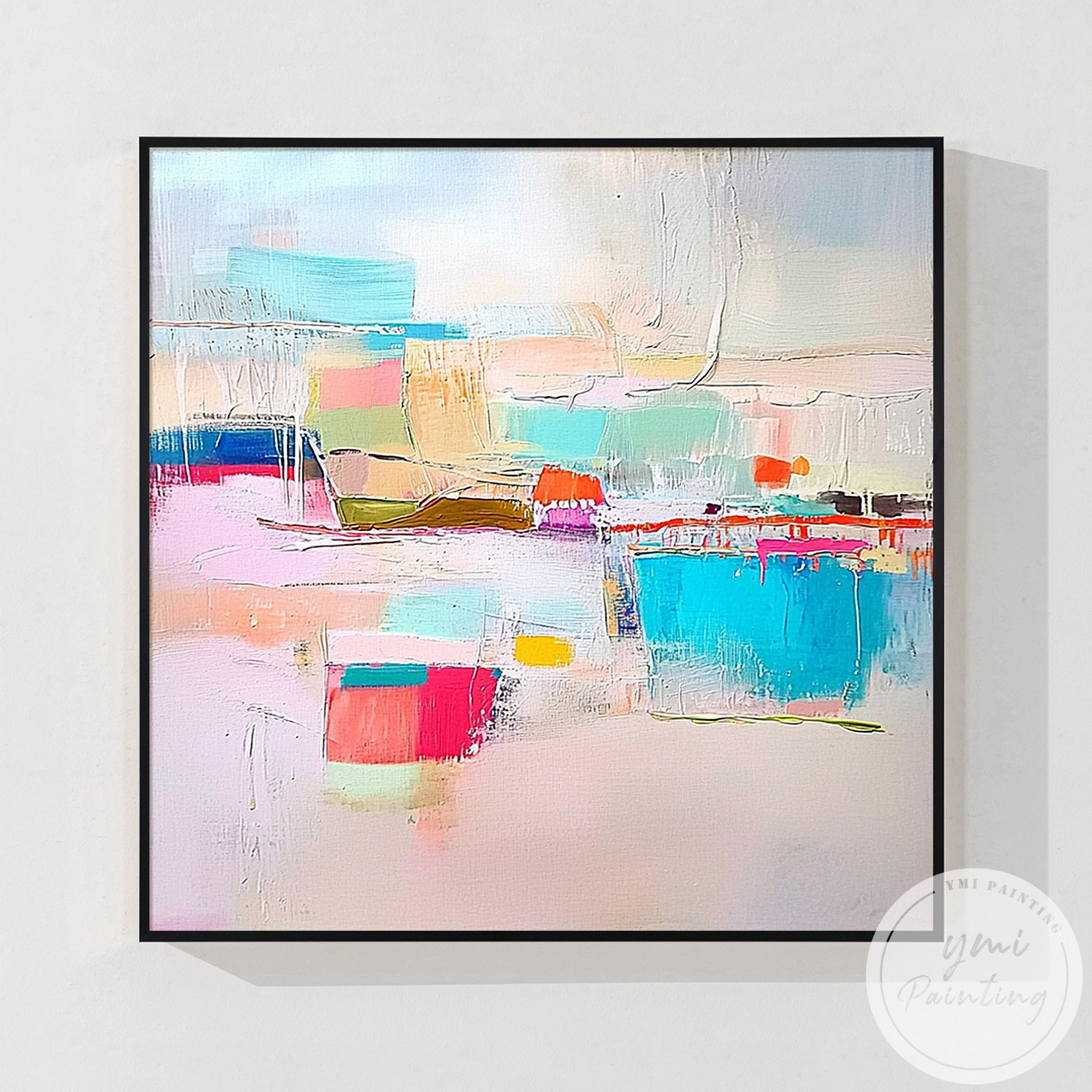 Beige textured canvas painting displayed in modern dining room