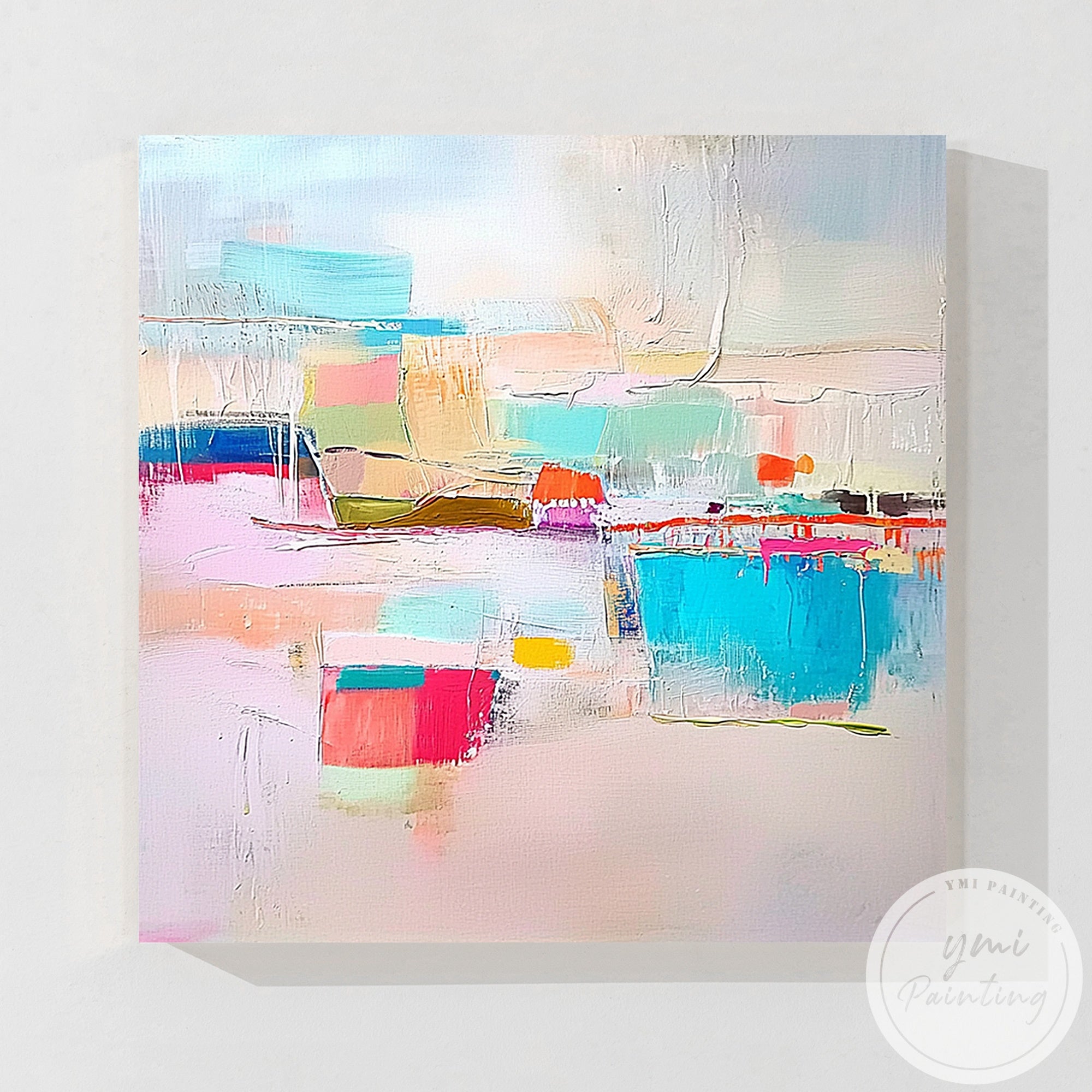 Beige textured canvas painting displayed in modern dining room