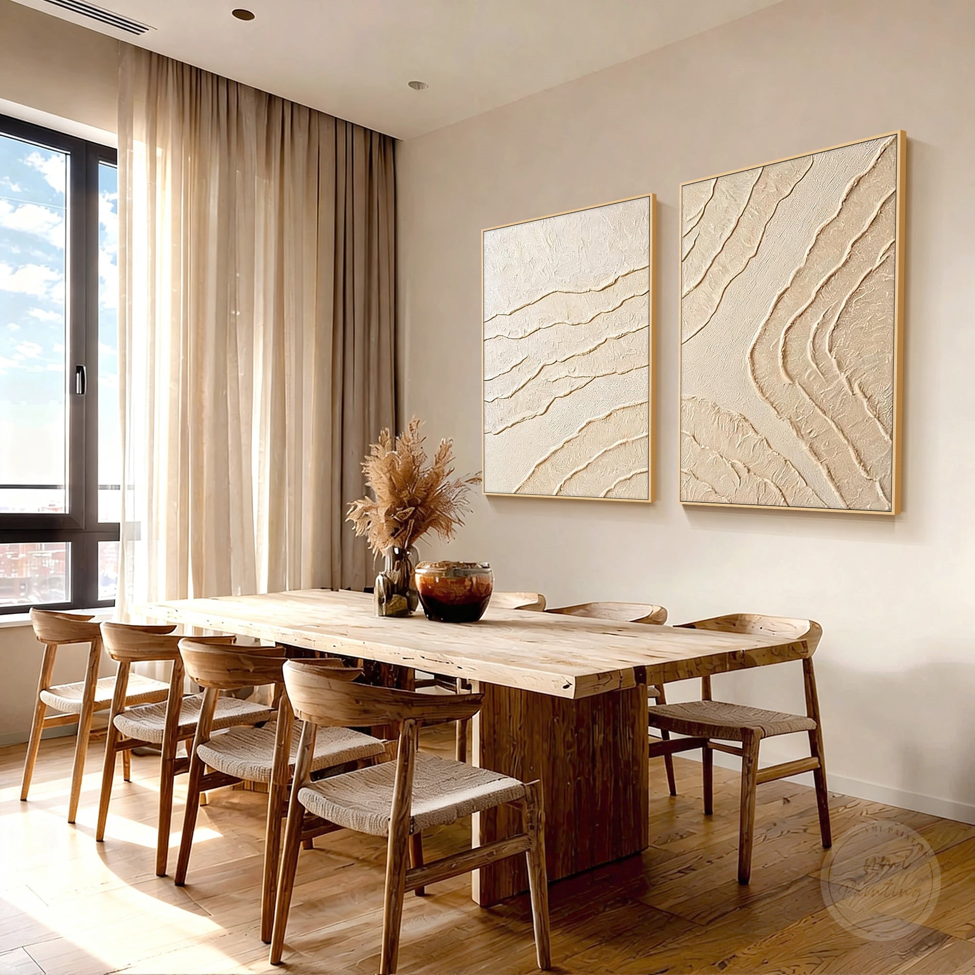 3D impasto textured abstract wall art in soft cream and beige colors