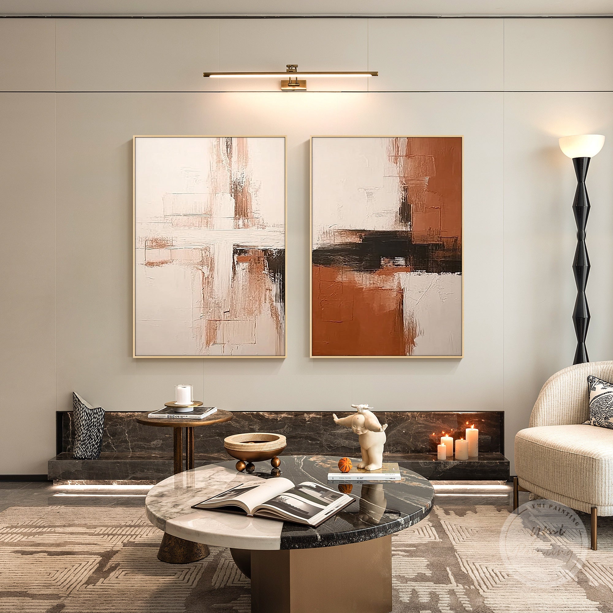 Contemporary abstract canvas pair, perfect for modern and Scandinavian interiors.
