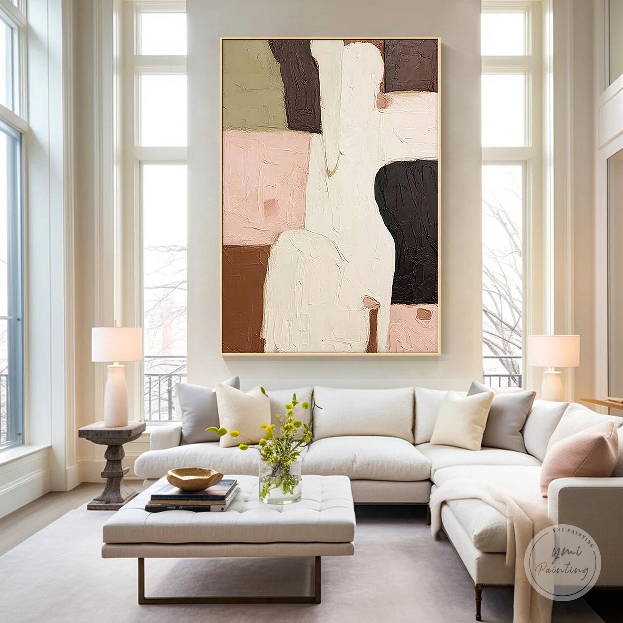 Abstract female form in beige pink and brown tones