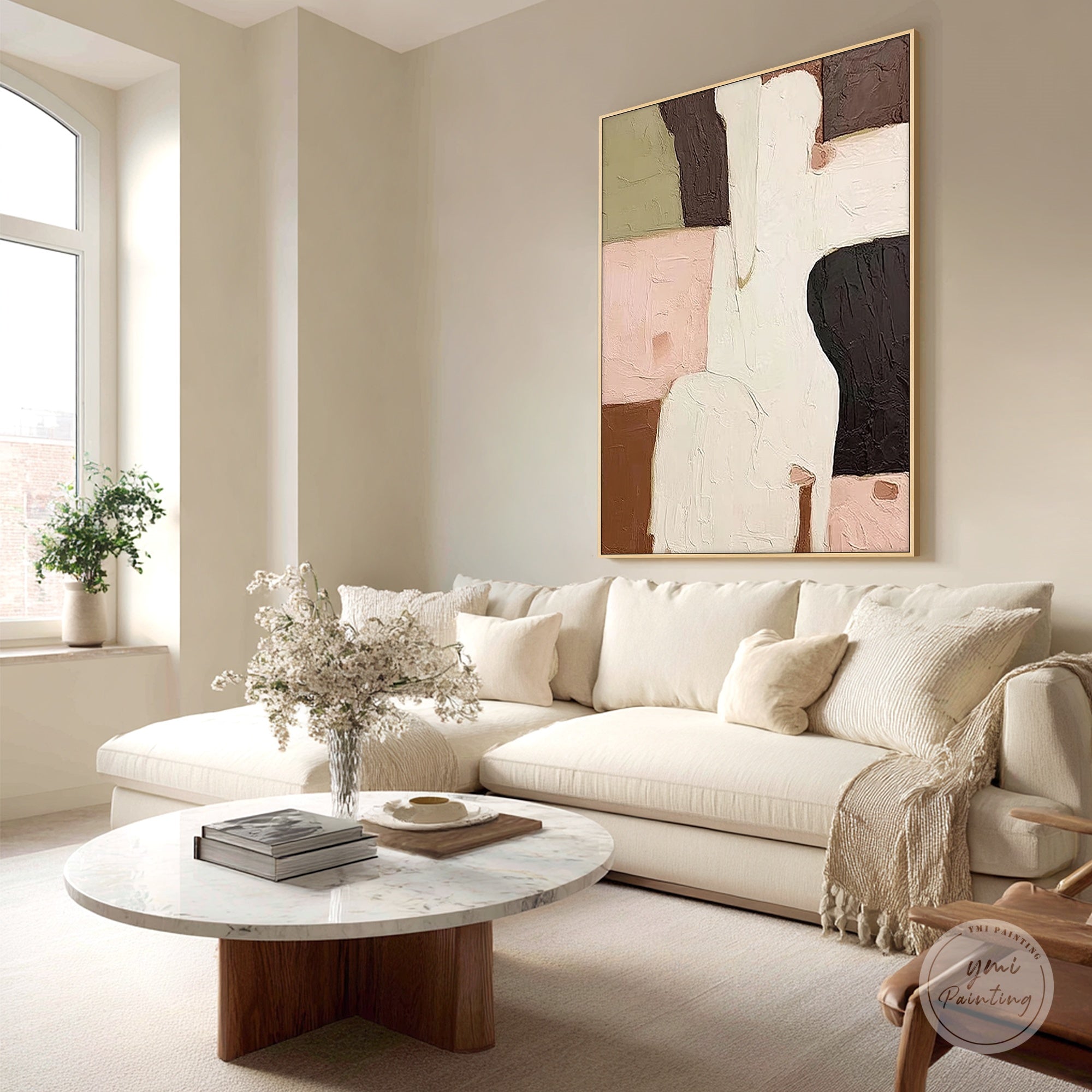 Minimalist figurative wall art with layered textures