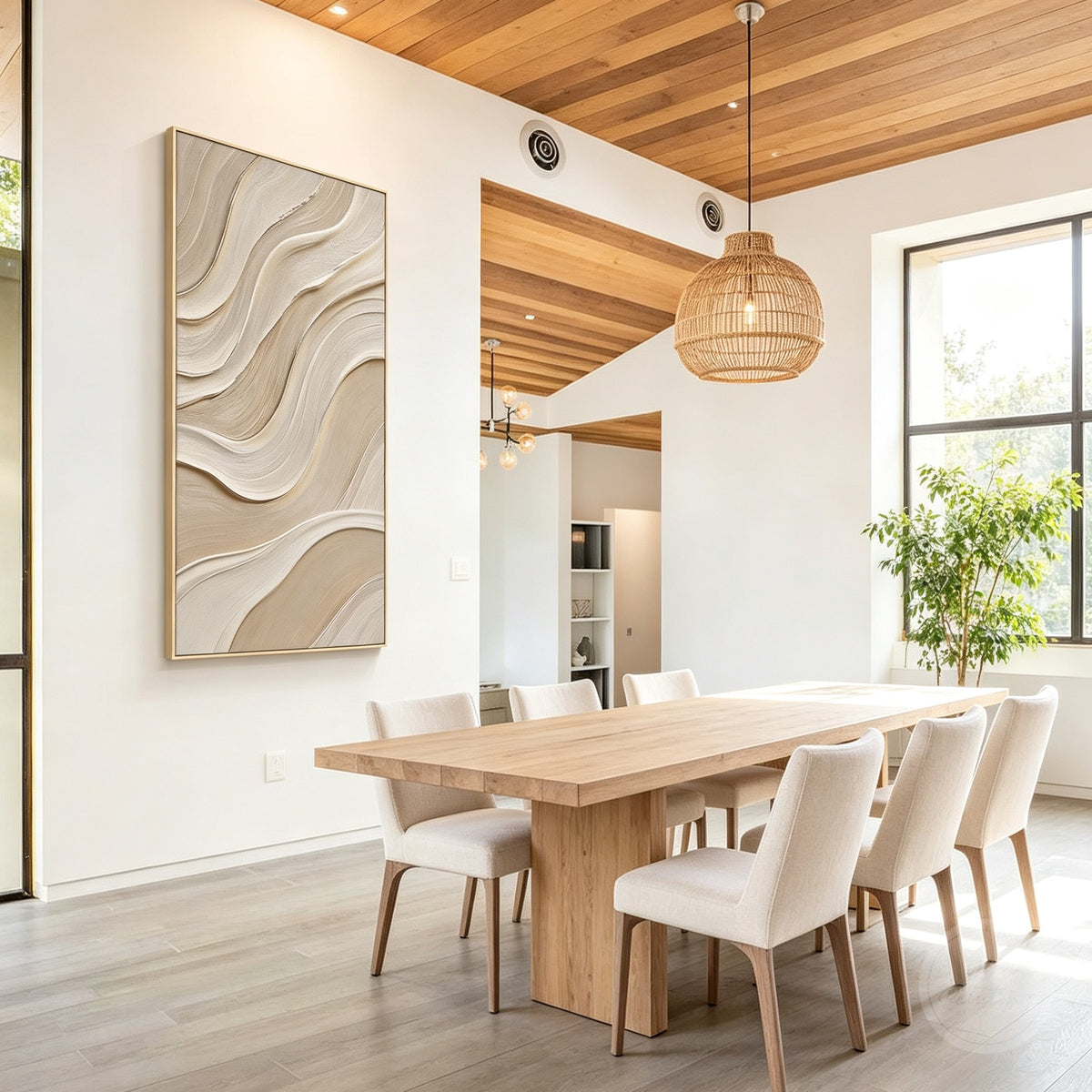 Organic modern abstract painting in cream beige and taupe colors