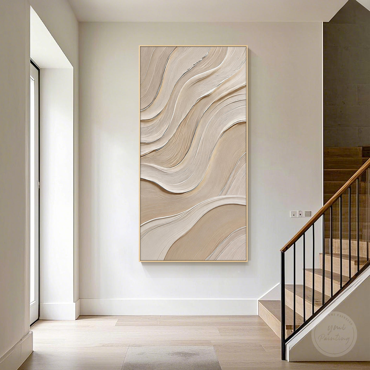 Textured abstract painting with organic wavy line pattern