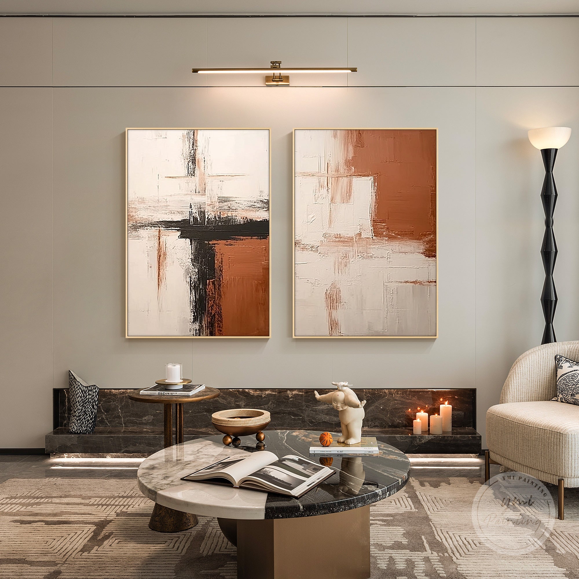 Contemporary minimalist abstract painting pair, perfect for modern and Scandinavian spaces.
