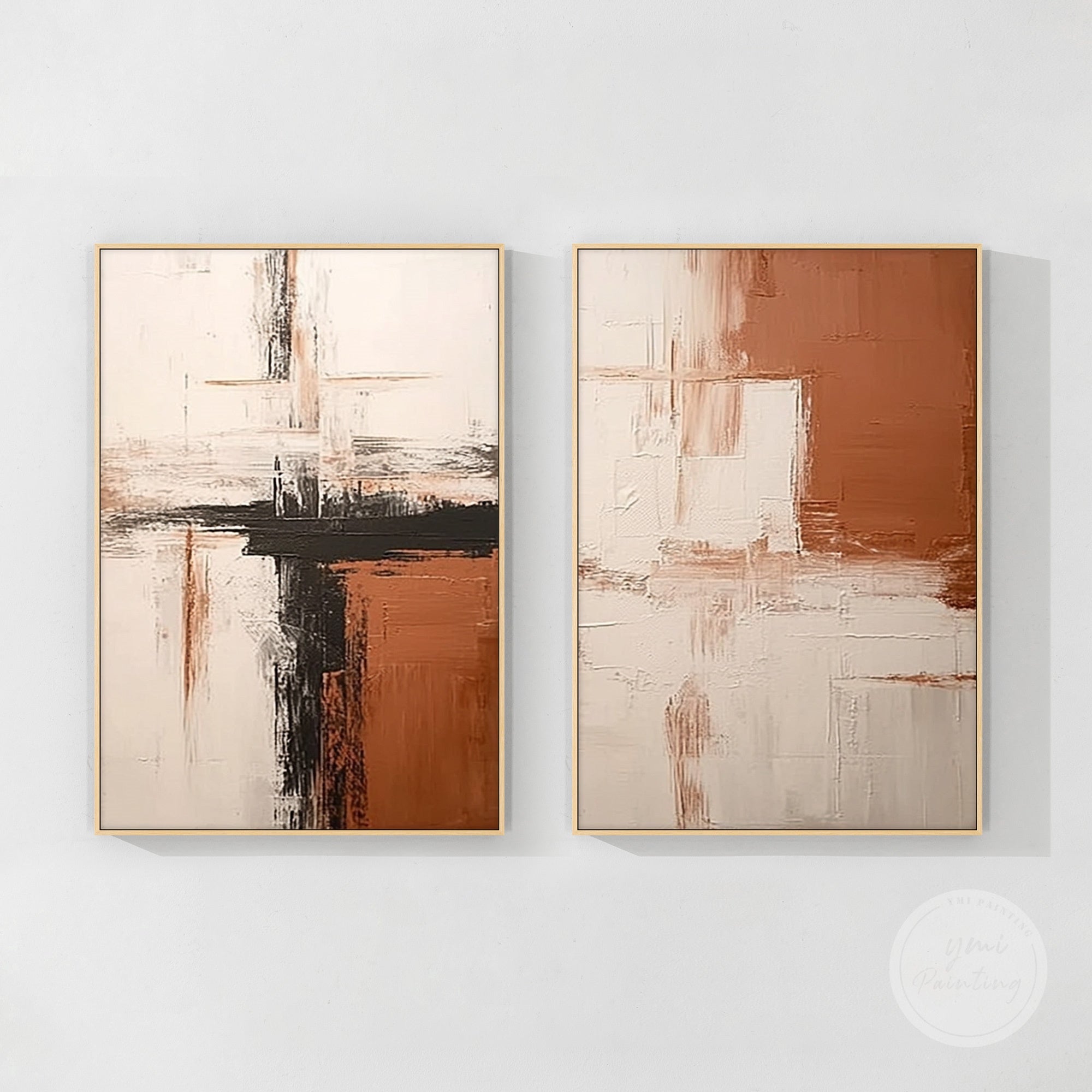 Contemporary abstract canvas painting set for living rooms, offices, or lobbies.