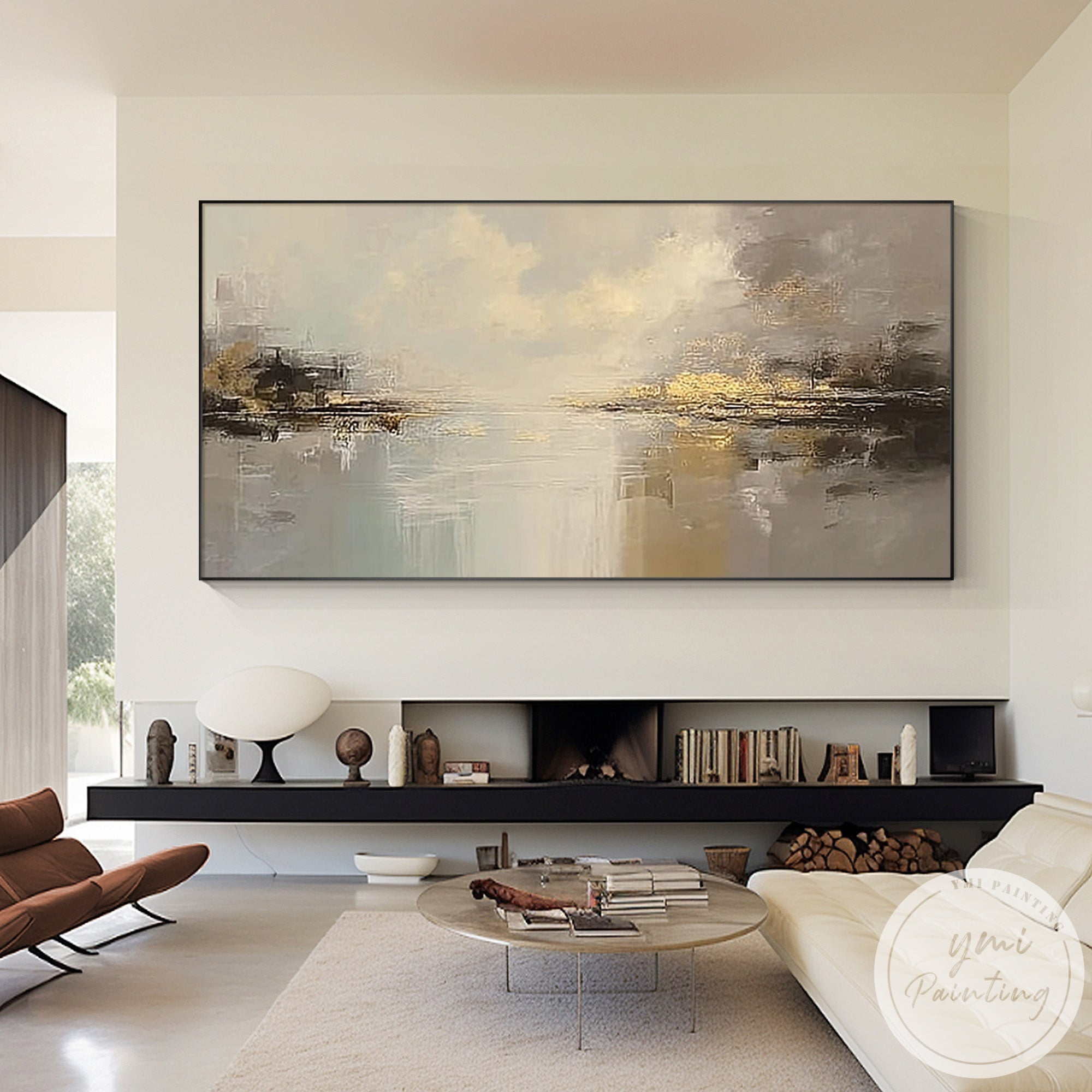 Hand painted panoramic abstract canvas with textured finish