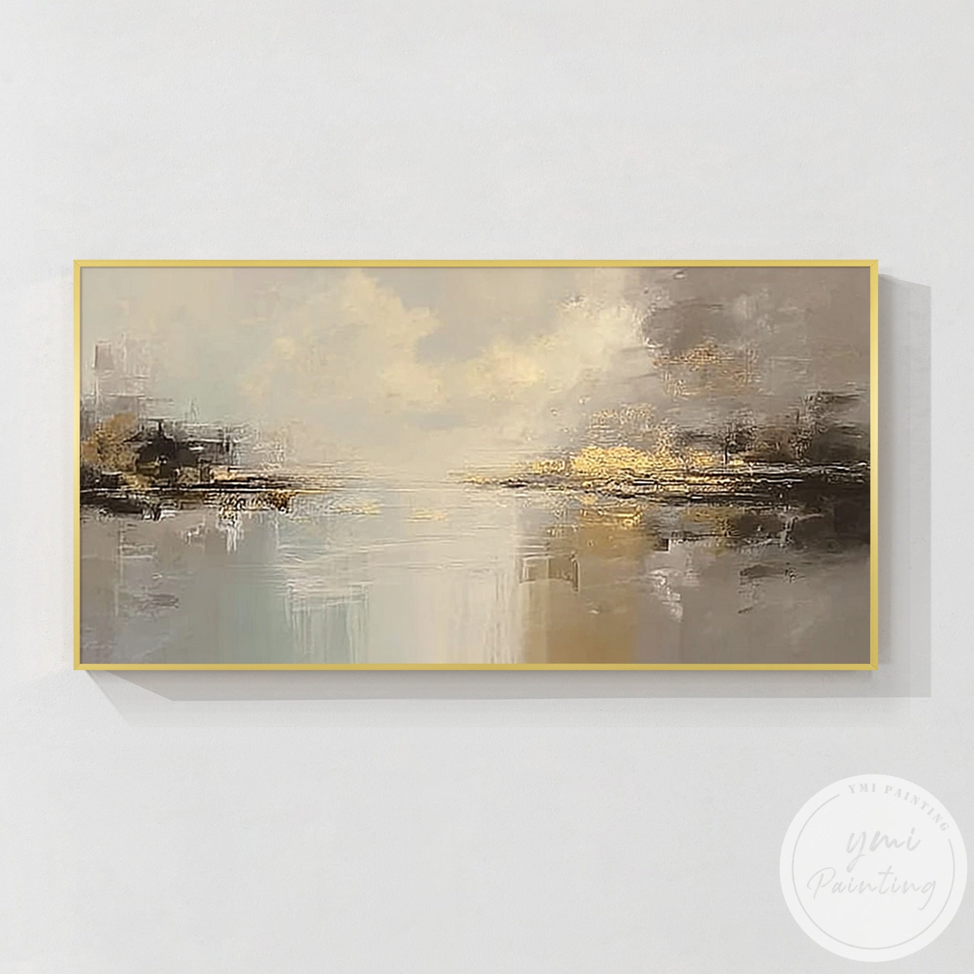 Neutral abstract landscape painting with beige and gray tones