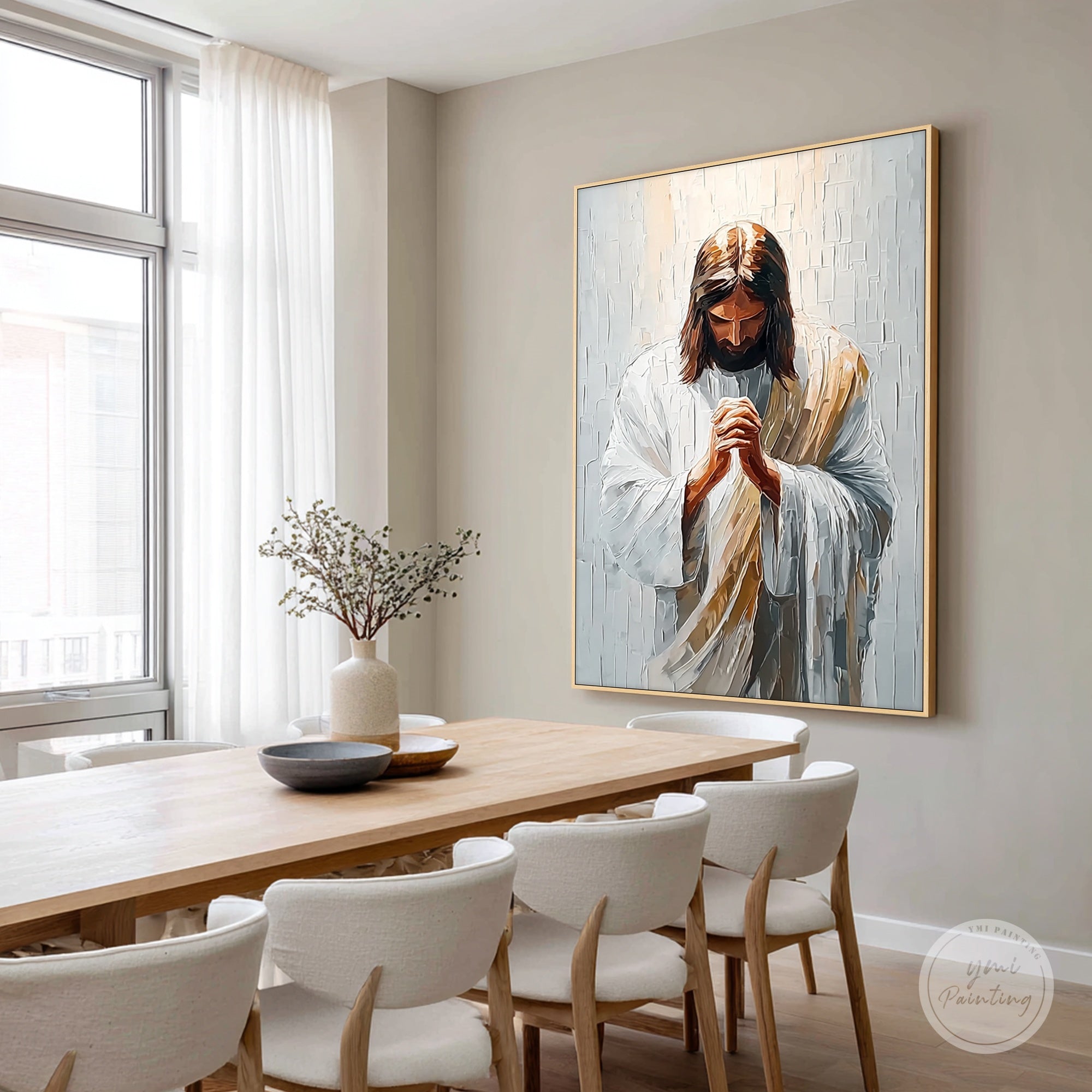 寝室の装飾用テクスチャードイエス祈りキャンバス