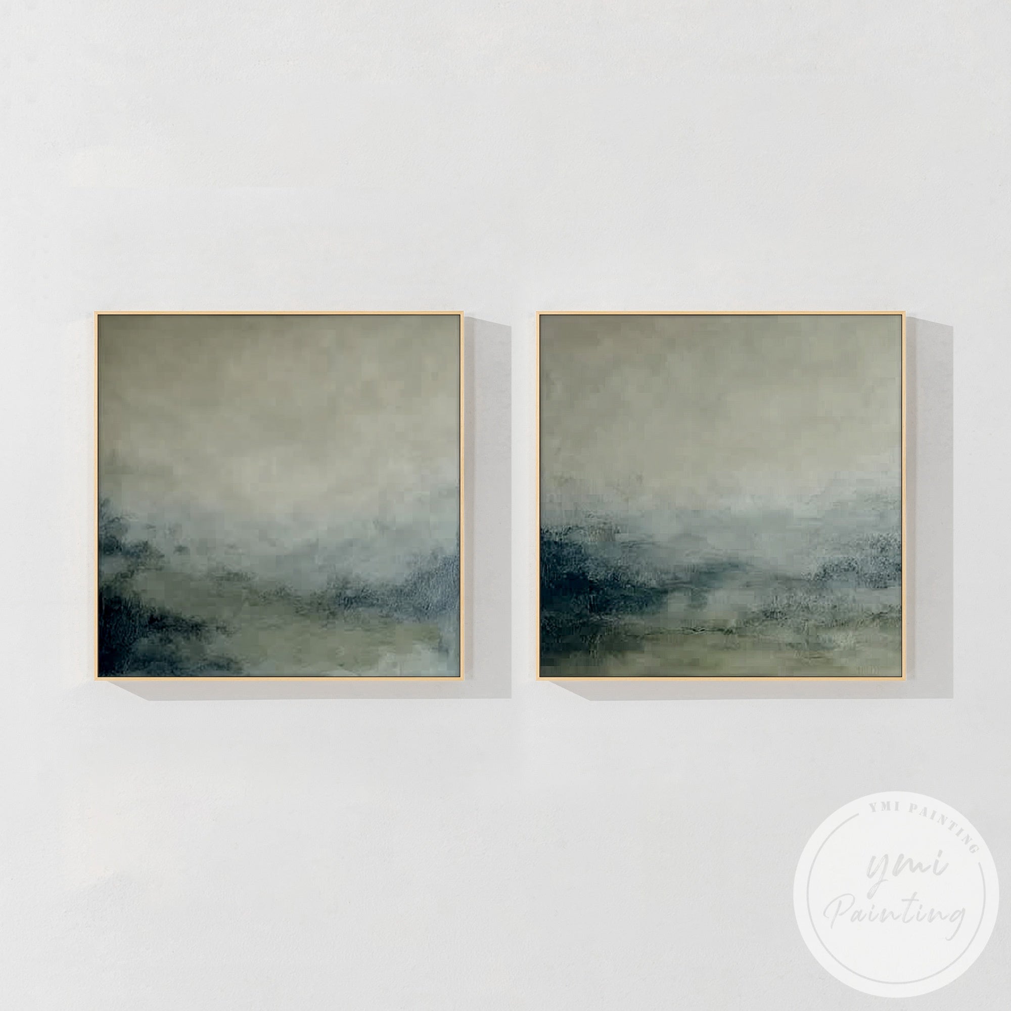 Modern neutral abstract painting pair
