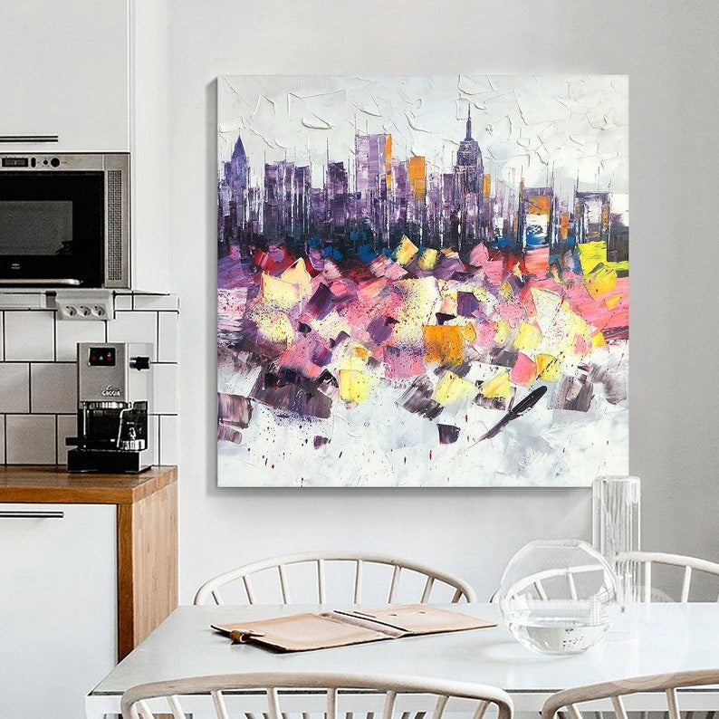 Hand-painted abstract painting of New York, creating a stylish and modern atmosphere.