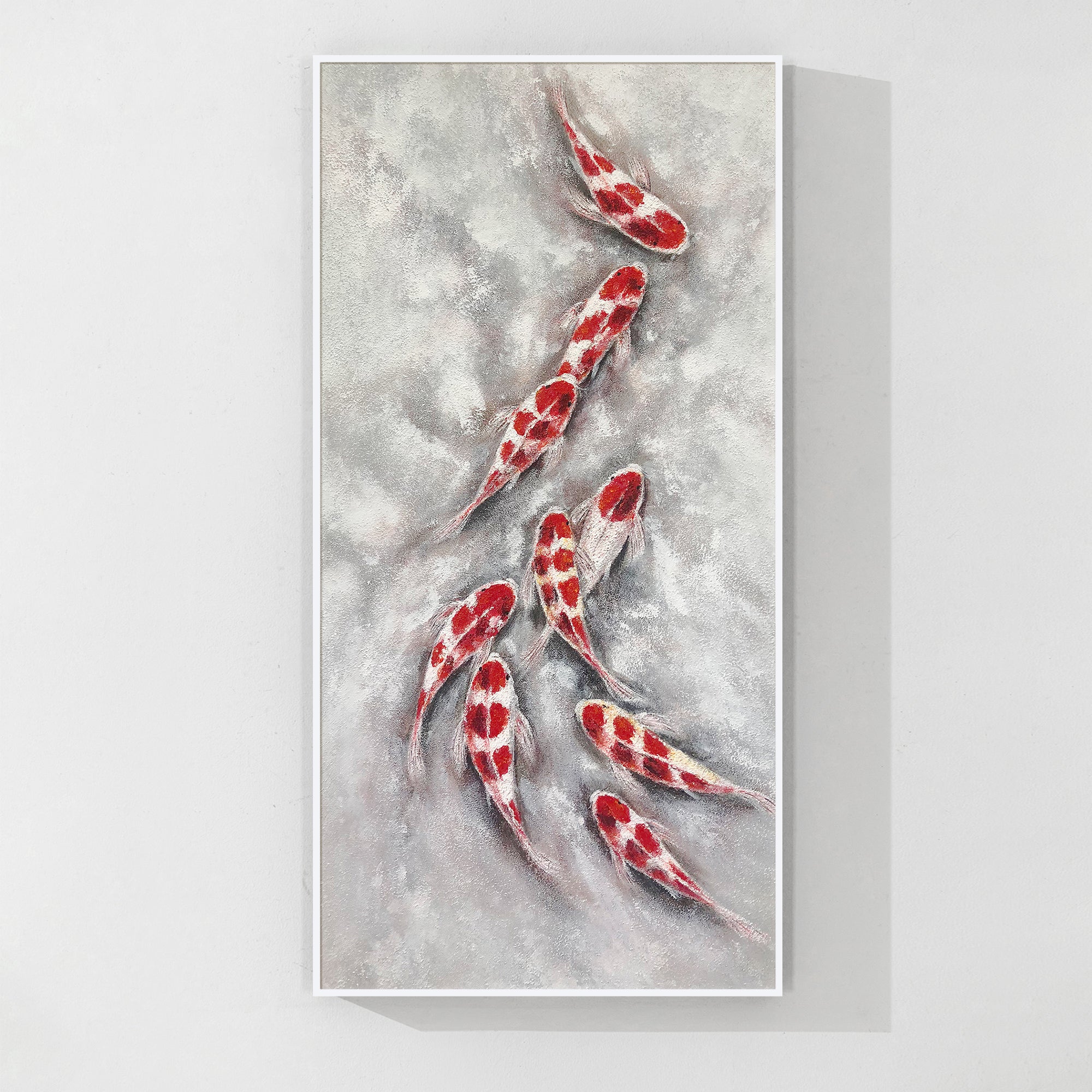 Nine Red and White Koi Fish Wall Art Feng Shui Inspired Painting