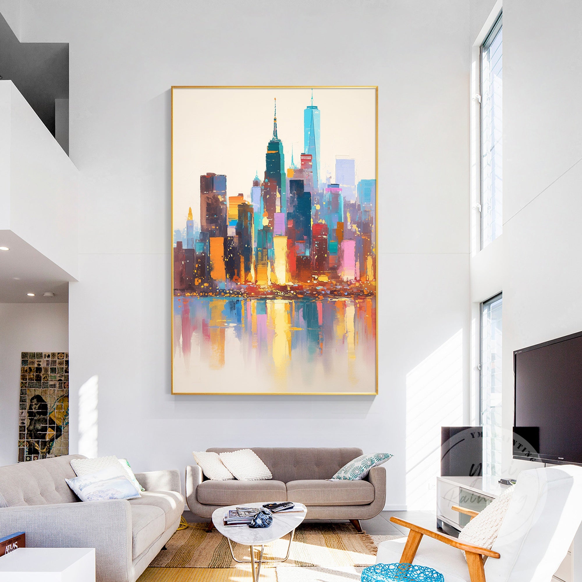 Original New York painting capturing the energy of the city with bold abstract shapes and rich textures, perfect for modern wall decor.