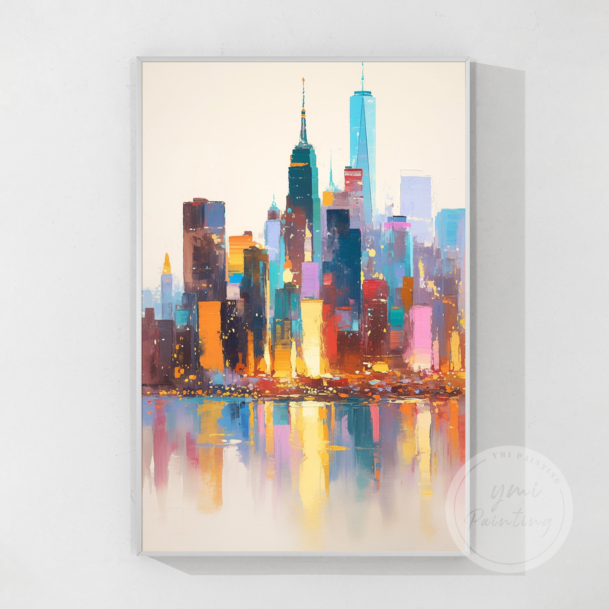 Huge cityscape painting of New York, bringing the city’s towering buildings and iconic streets to life through expressive abstract art.