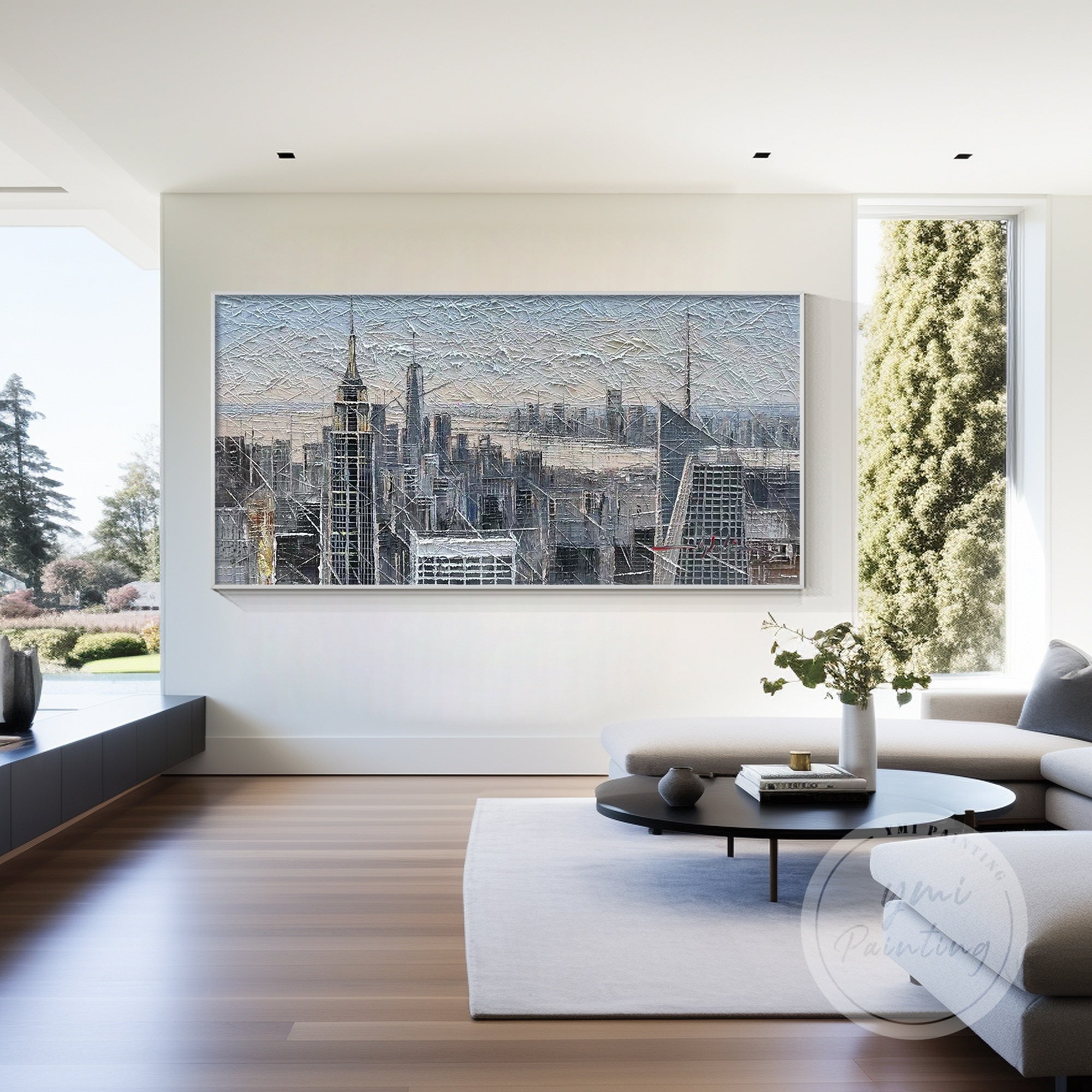 36x48 New York City abstract wall art in oil, combining textured effects with a modern, dynamic design to bring your space to life.