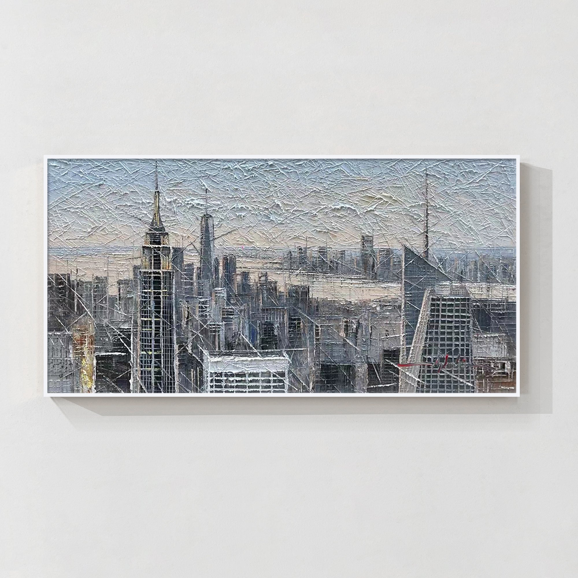 Bold and textured New York City painting, a striking piece of wall art that captures the essence of the city's skyline in oil.
