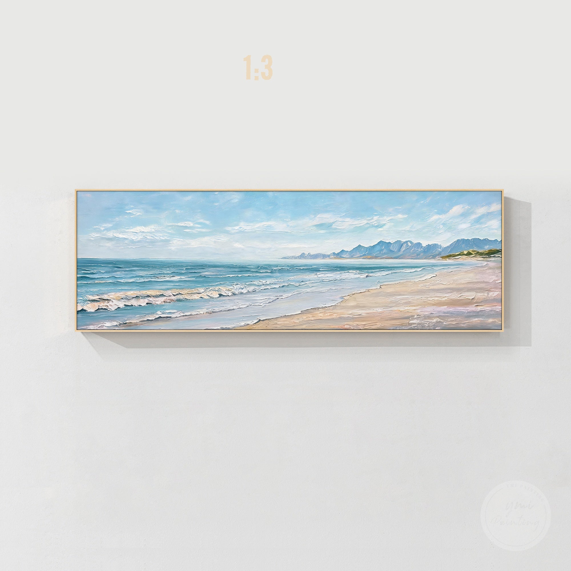Calm ocean landscape painting with blue coastal colors