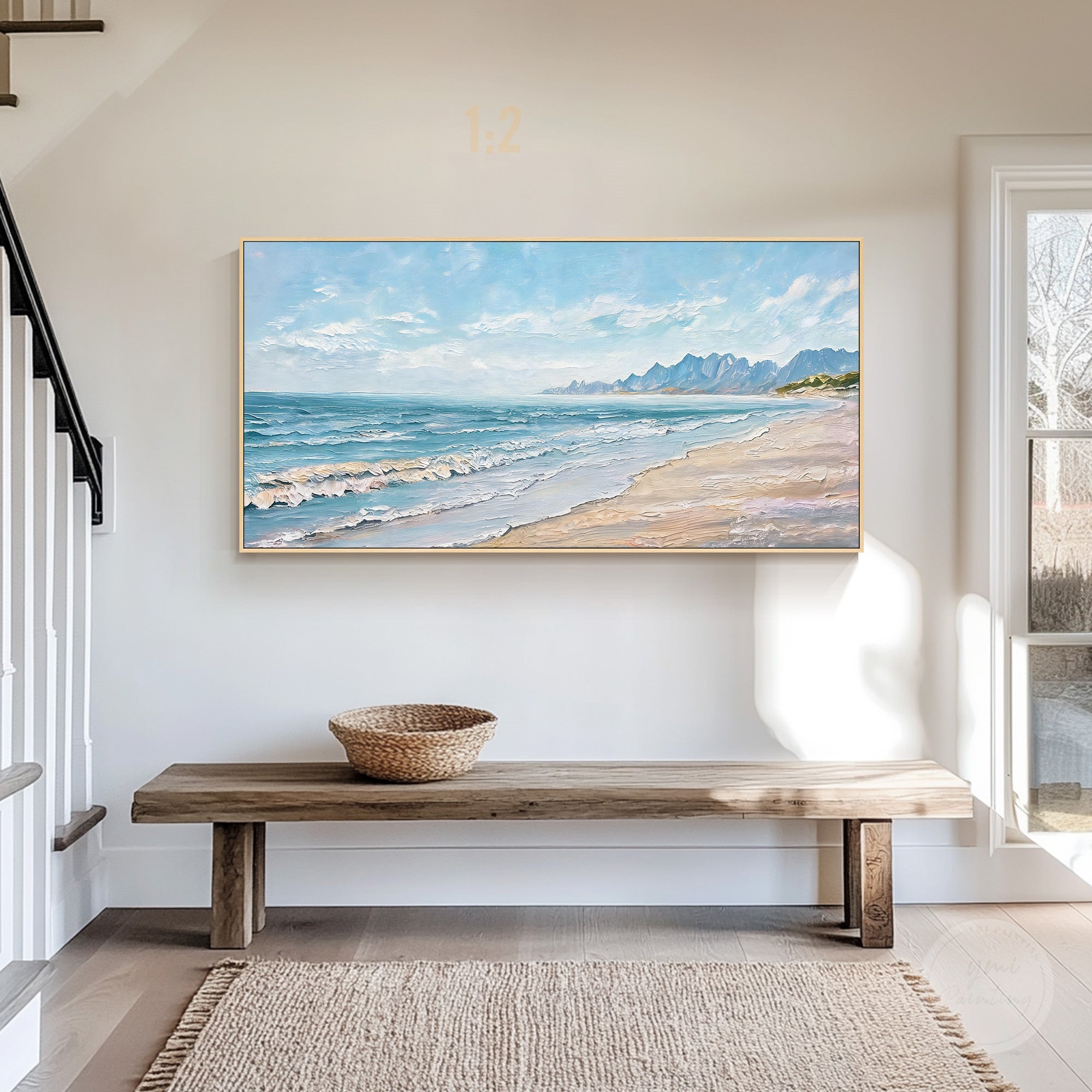 Tranquil beach landscape artwork in soft natural tones