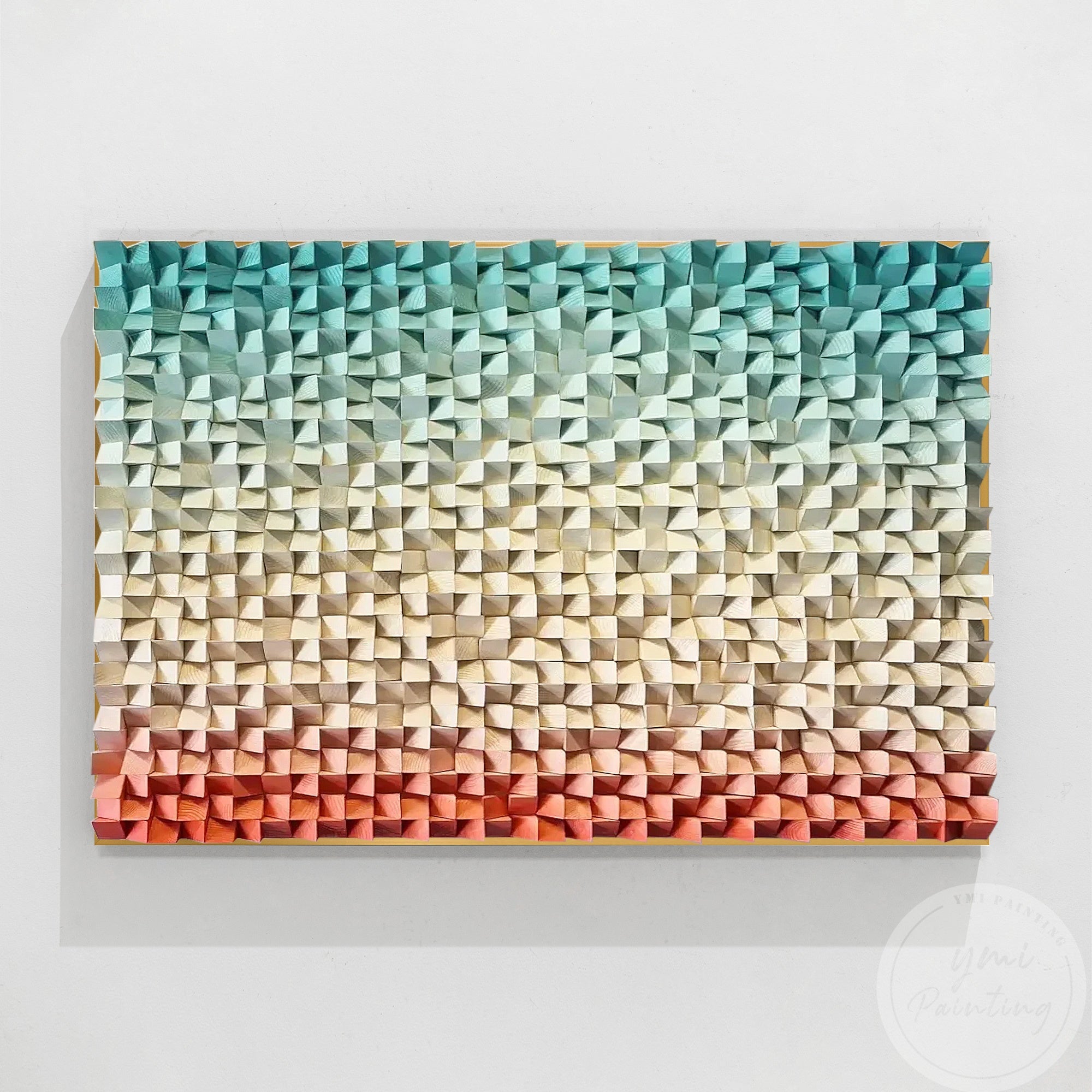 Ombre Wooden Wall Art Teal Beige Orange Gradient Design