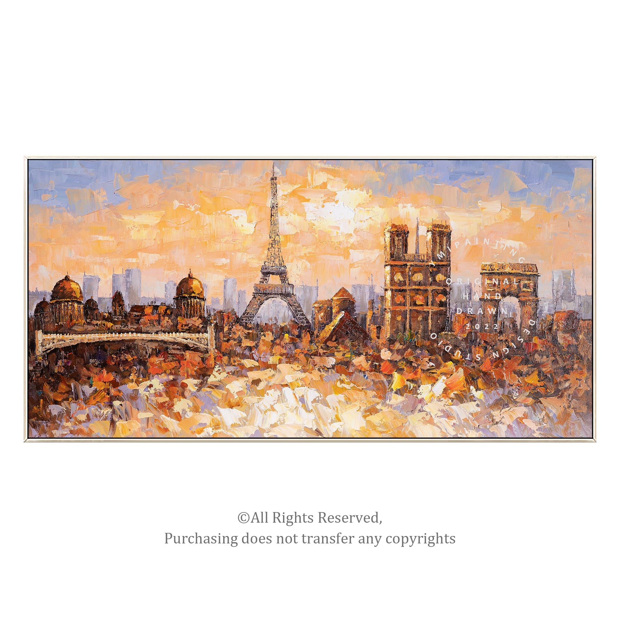 Textured Eiffel Tower oil painting, showcasing the beauty of Paris in a stunning cityscape design.
