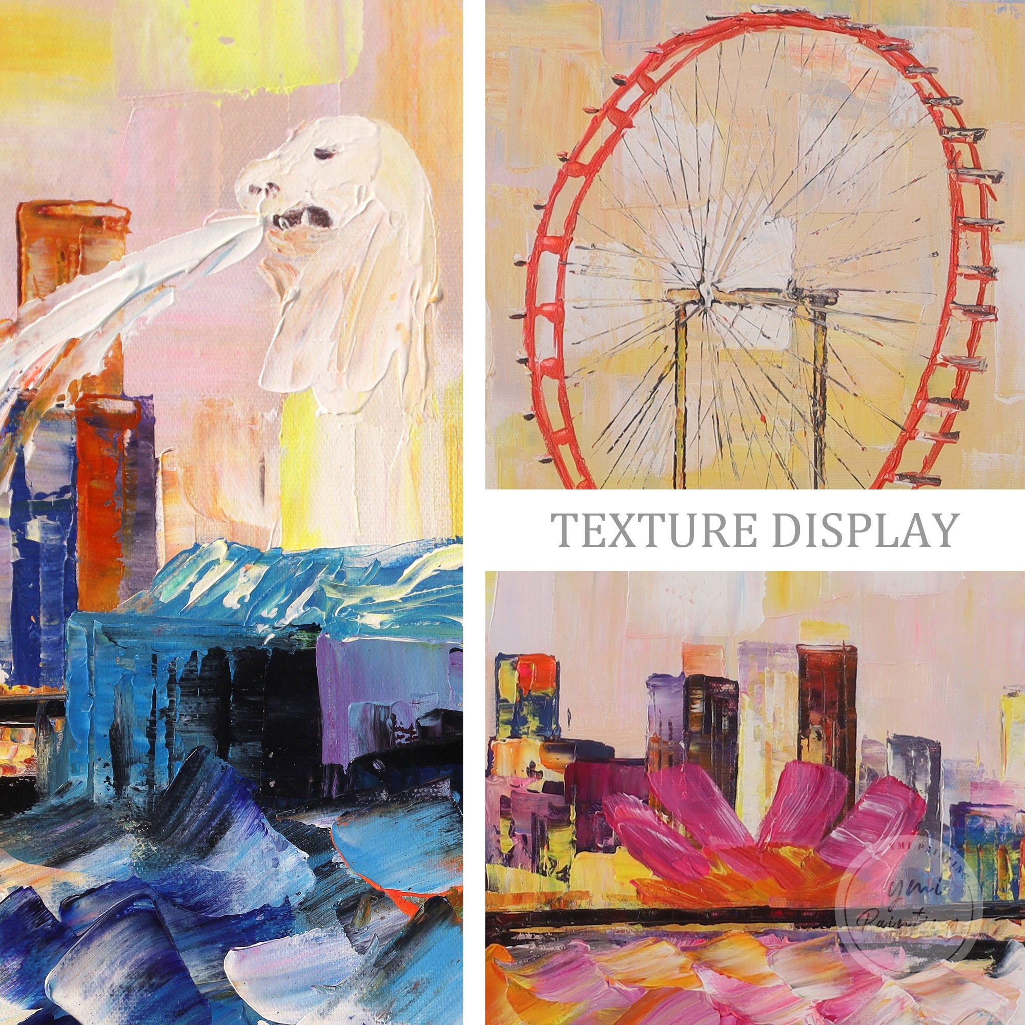 Singapore cityscape art, original oil painting with vibrant colors capturing the beauty of Marina Bay.