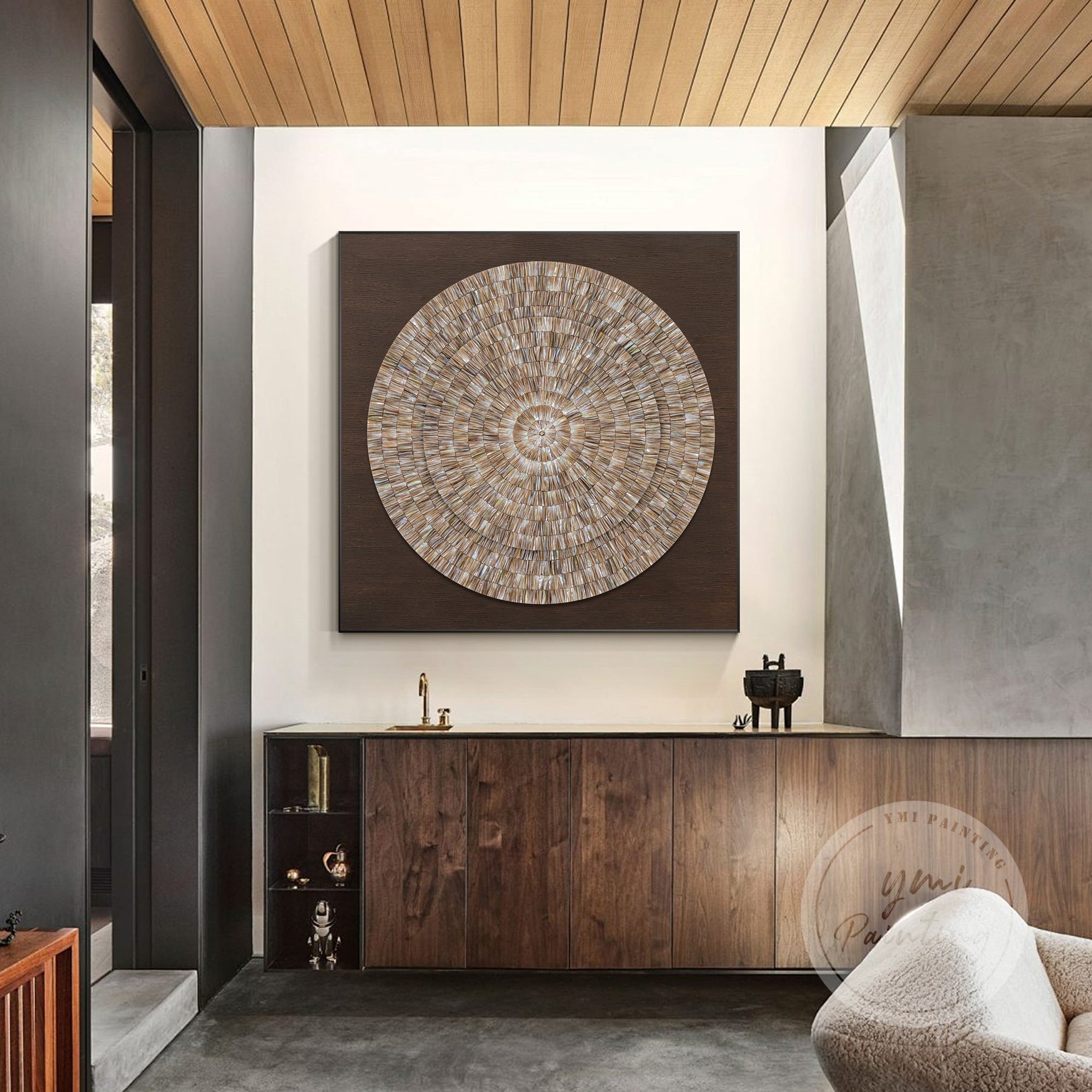 3D Original Oyster Shell Wall Art with double-layered design in coastal chocolate brown tones.
