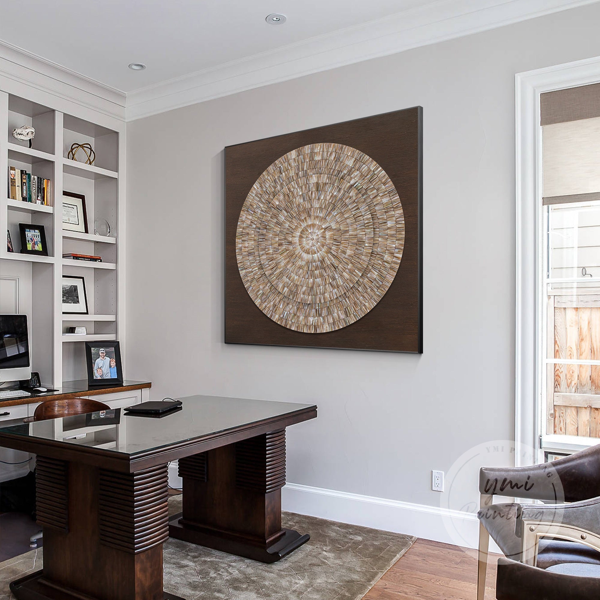 Handcrafted Shell Painting using natural oyster shells, perfect for textured coastal décor.