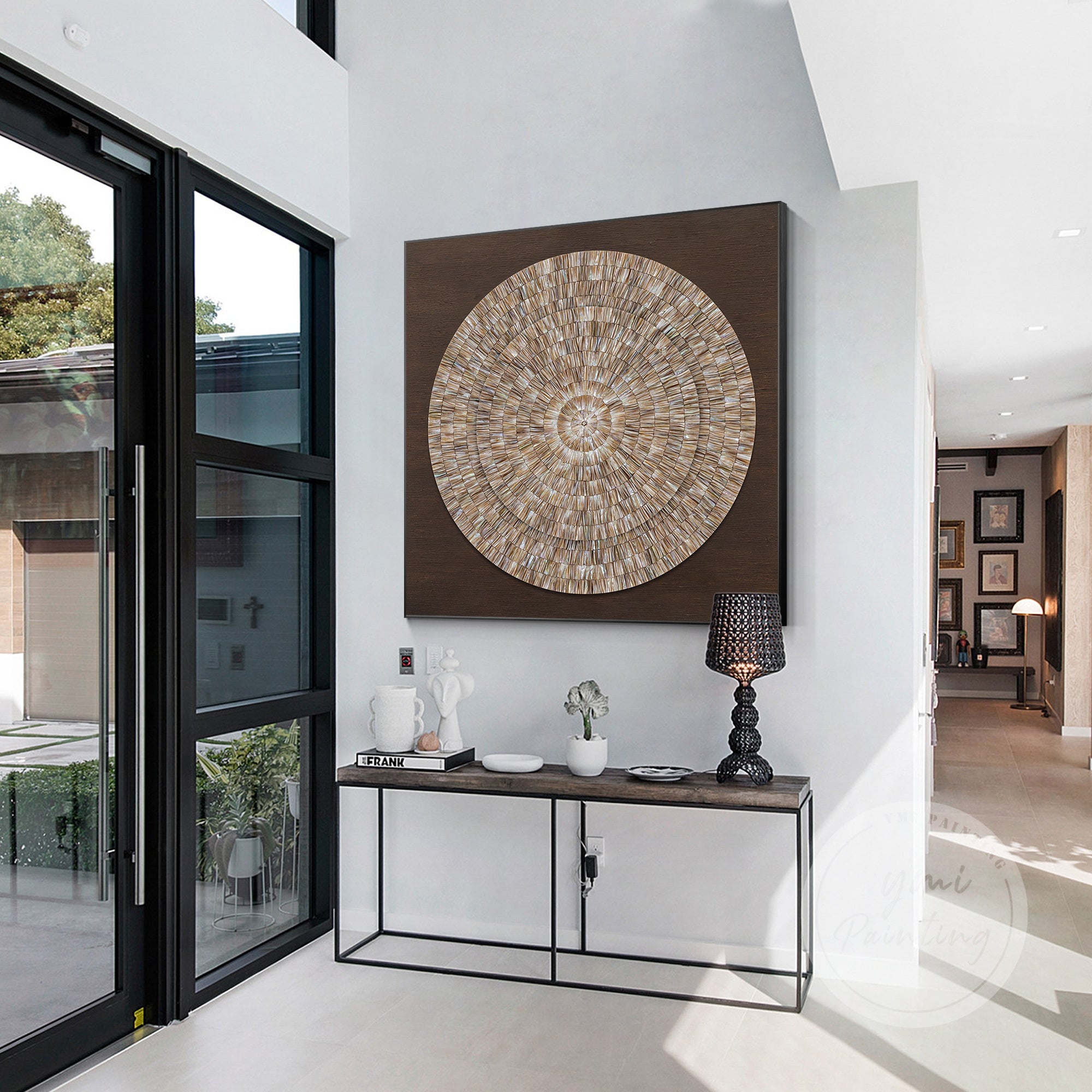 Mosaic Sea Shell Art with earthy tones and 3D structure, ideal for beach-style interiors.