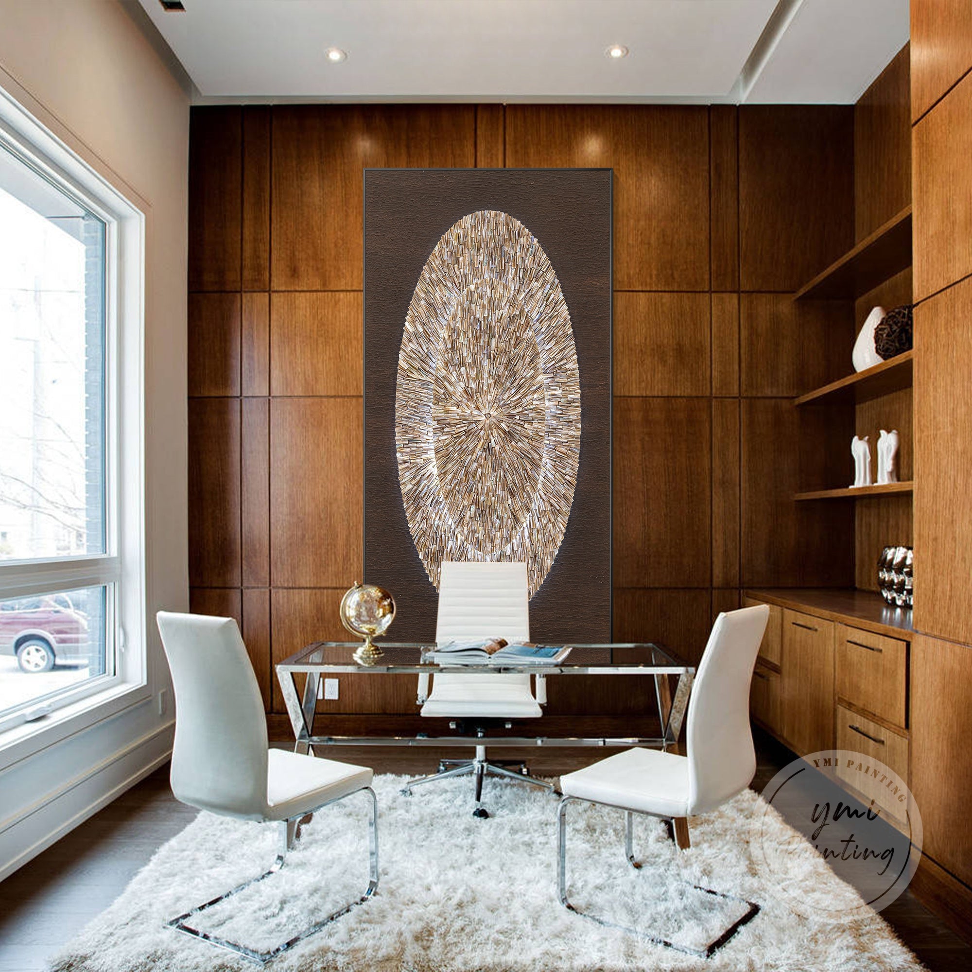 LED oyster shell decor in warm brown tones, oval-shaped and richly textured.
