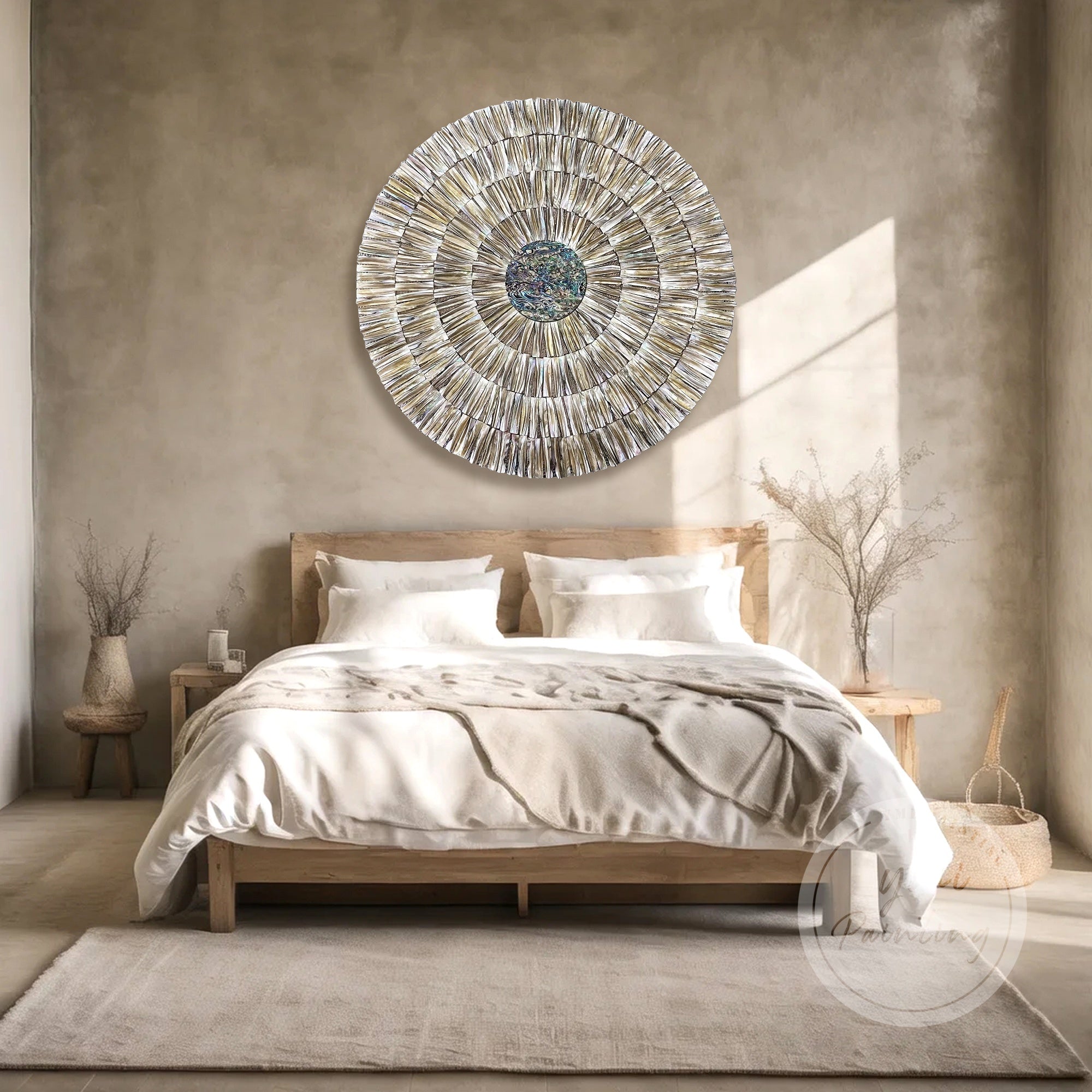 Sculptural Shell Wall Art in circular design for serene, modern interiors.