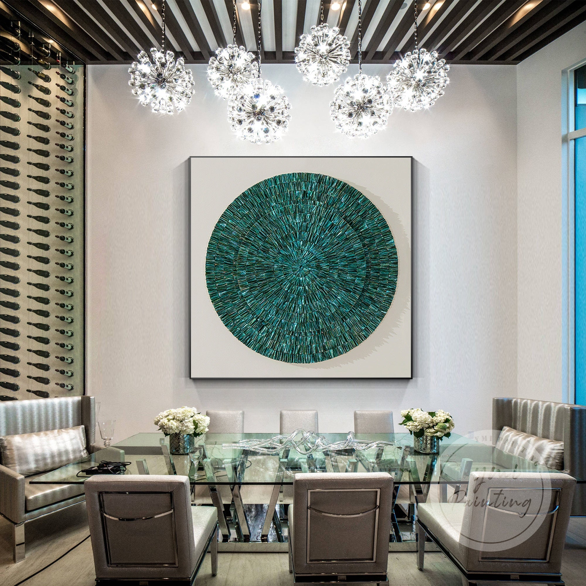 Elegant Mars green oyster shell painting, perfect for modern spaces