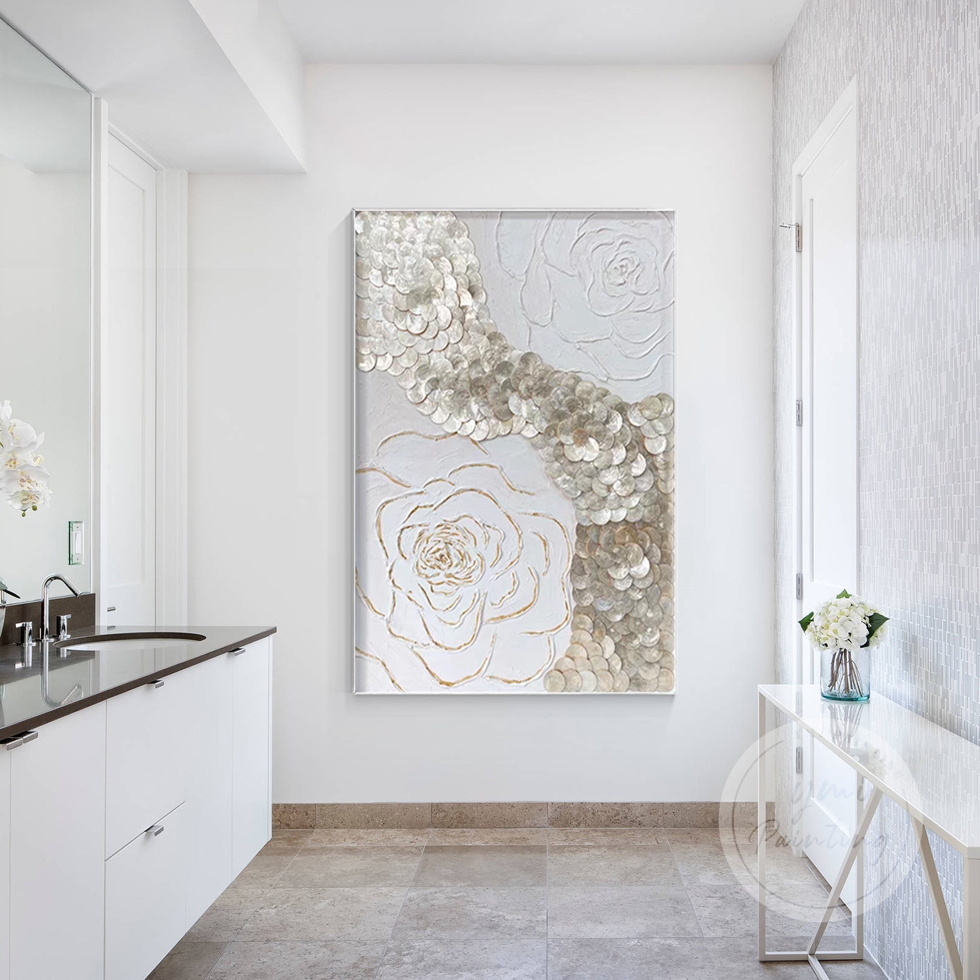 3D Capiz flower seashell art shadowbox, handcrafted with intricate designs