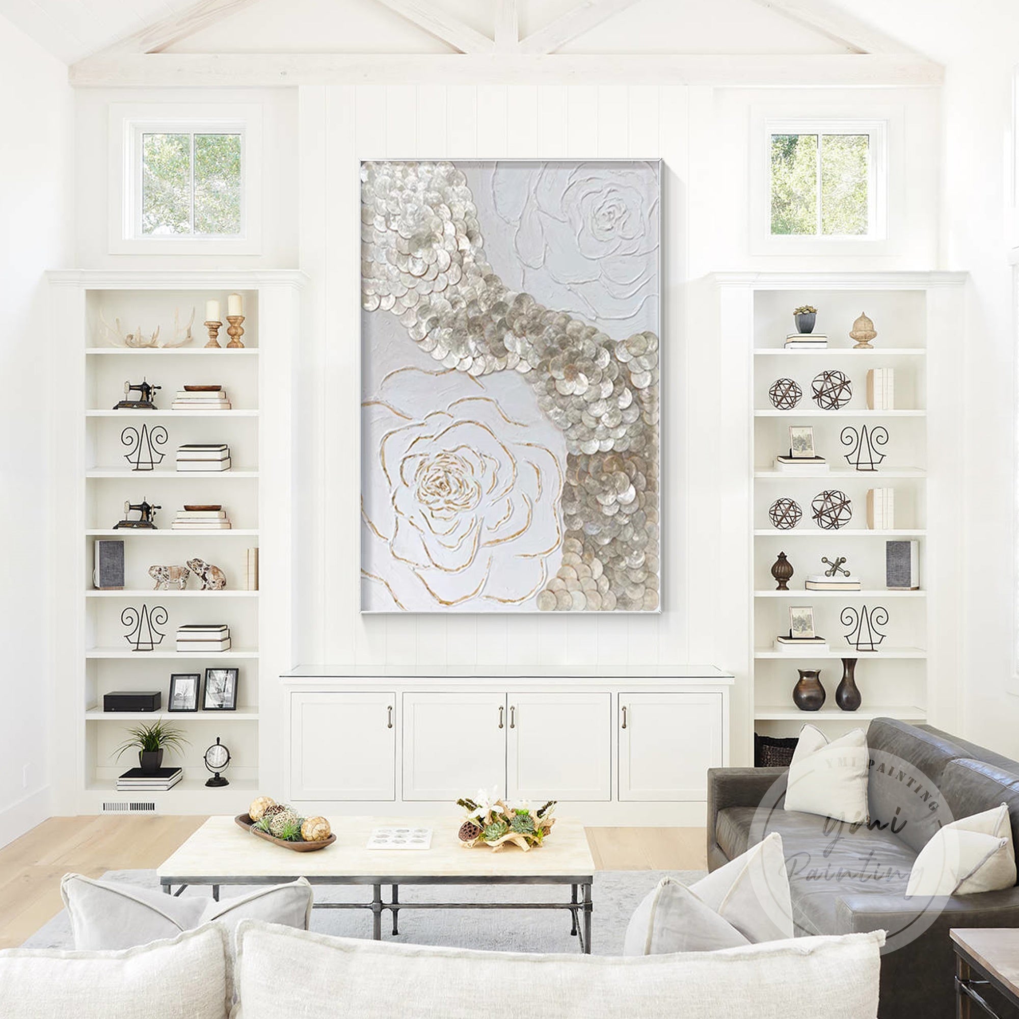 Large shell art for stairwells and office lobbies, creating a luxury atmosphere