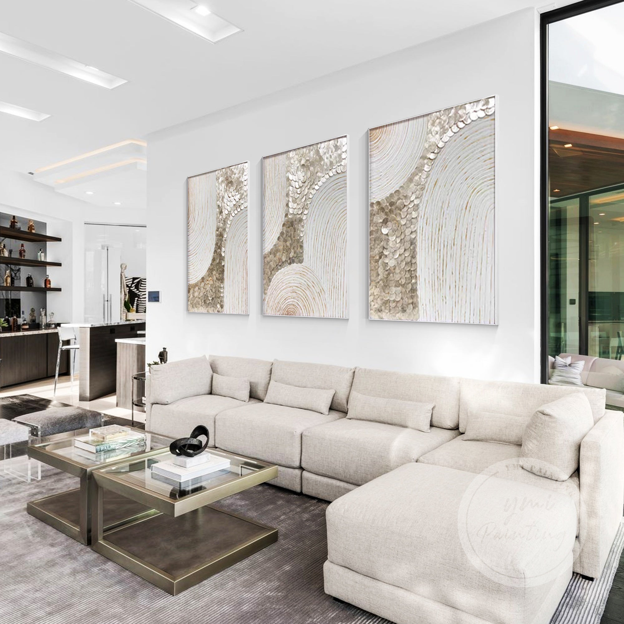 Elegant flower wall art, perfect for creating a modern coastal atmosphere, split into three beautiful pieces that complement each other.