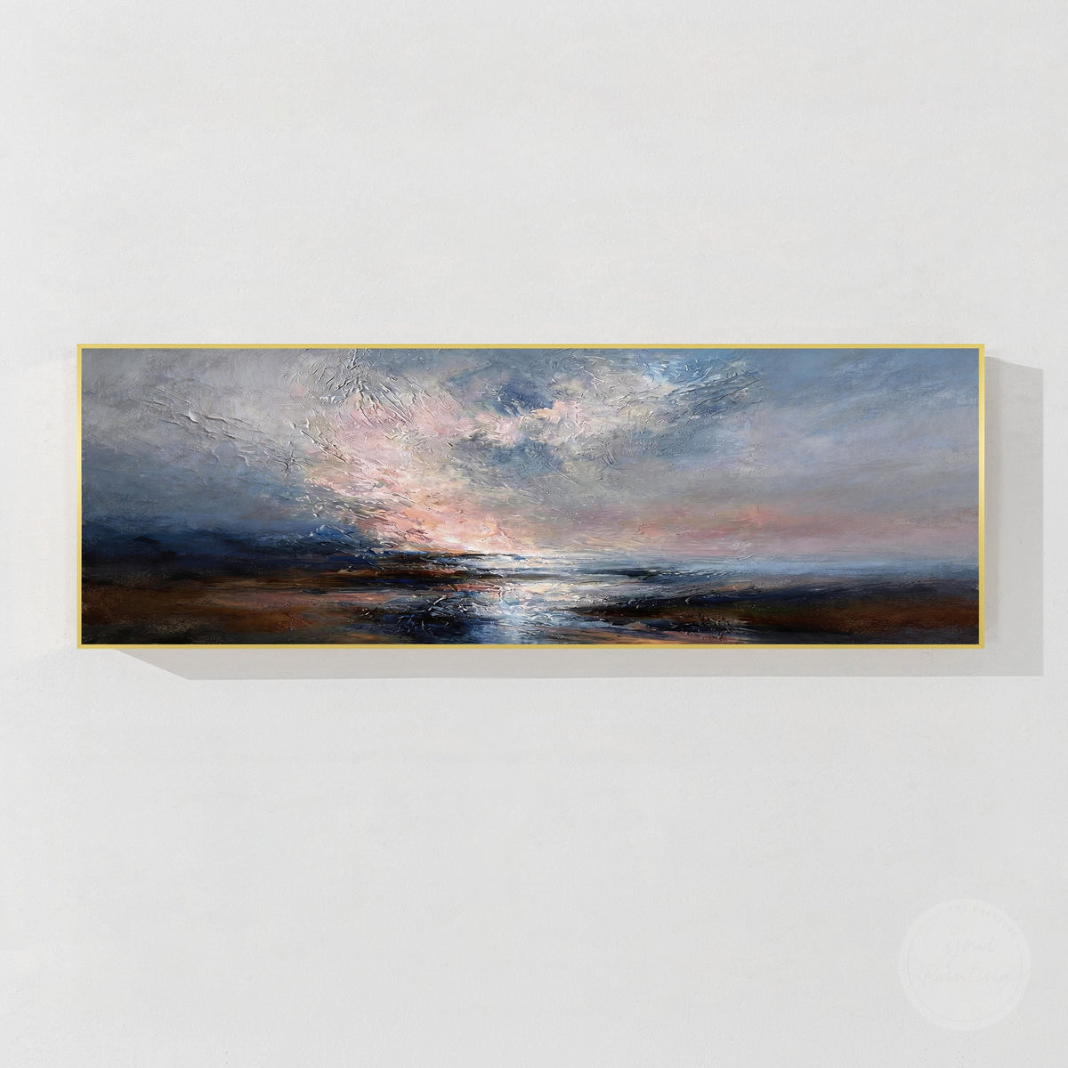 Handcrafted style ocean landscape painting with textured details