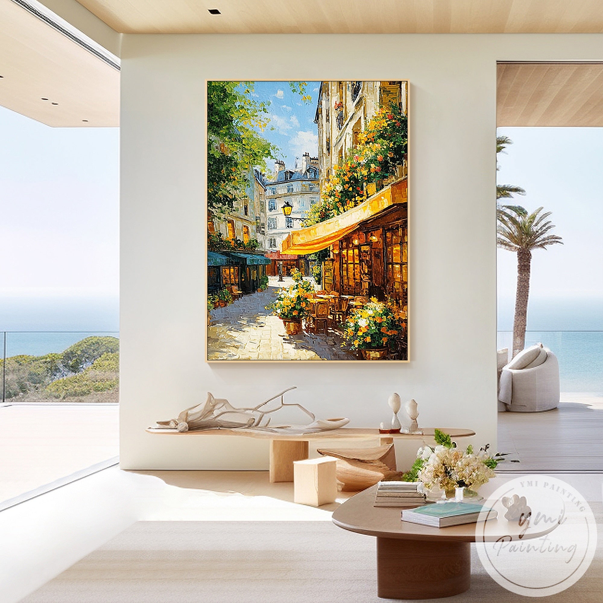 Colorful European architecture street canvas artwork